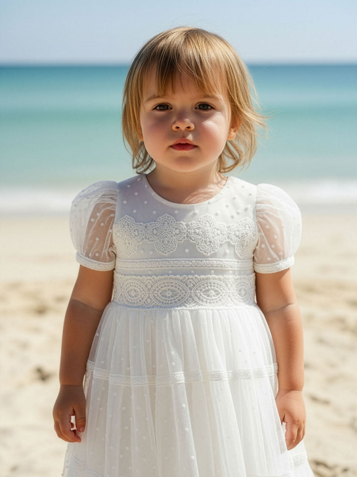 Girl's Polka dot dress with lace - ZENEVIEV