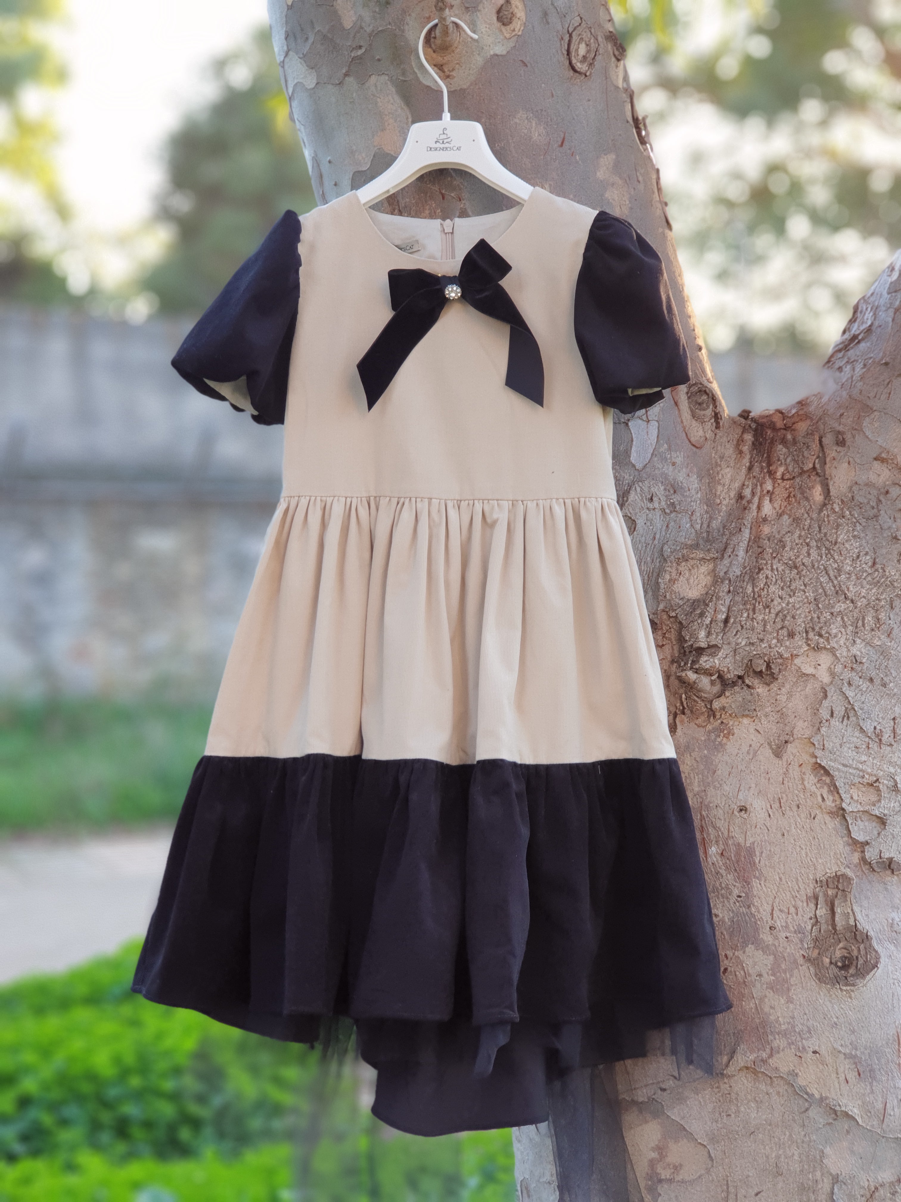 Elegant Corduroy Dress for girl-BLACK FOREST