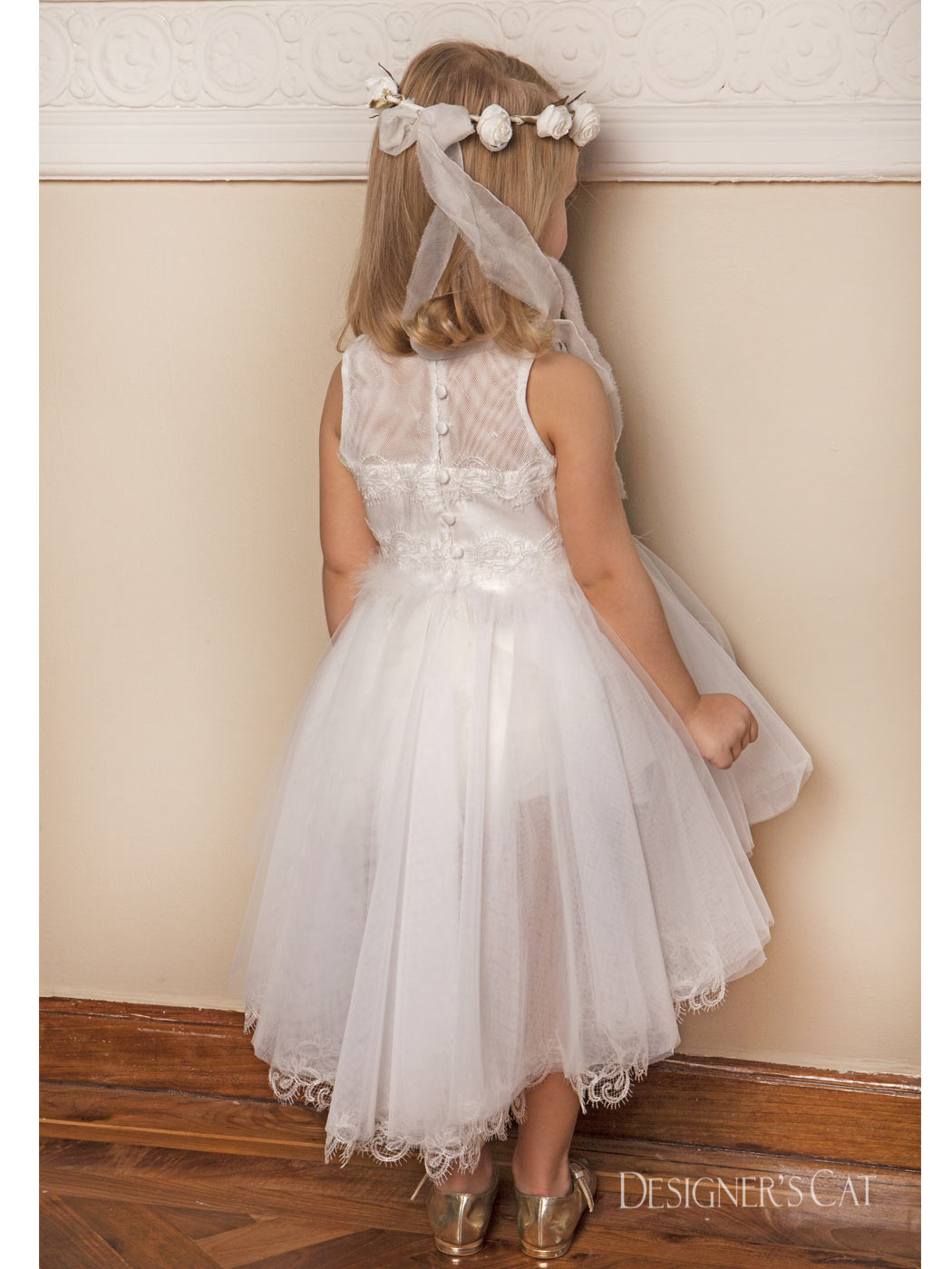 Baptism dress with silk lace - ANDROMEDA ivory