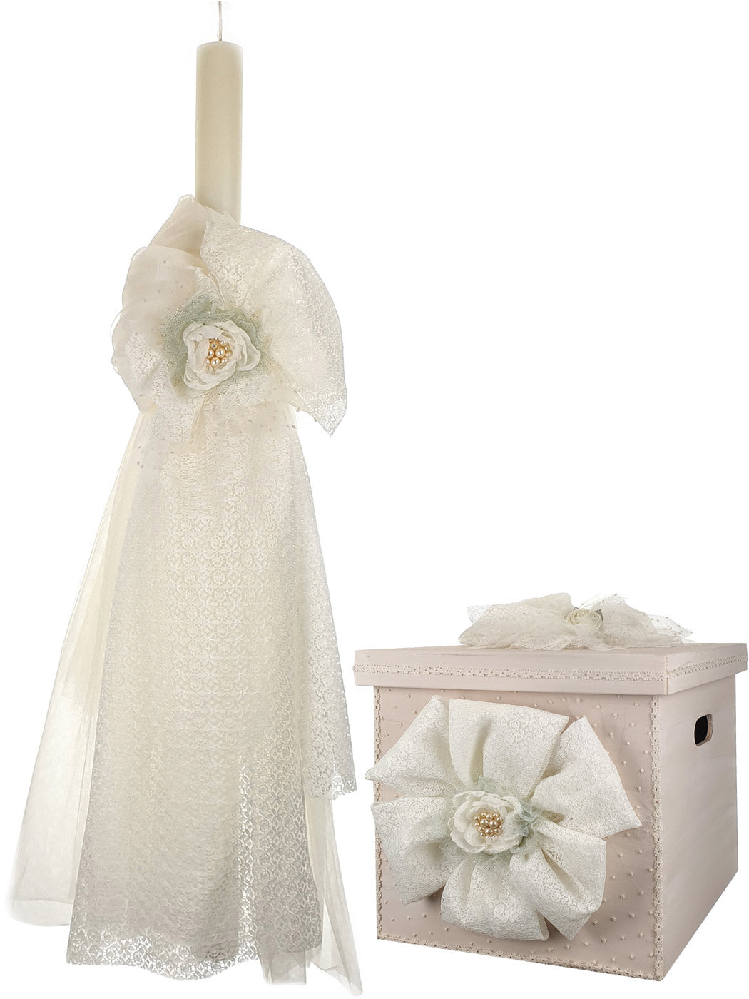 Baptism box with bow of lace - HARIS