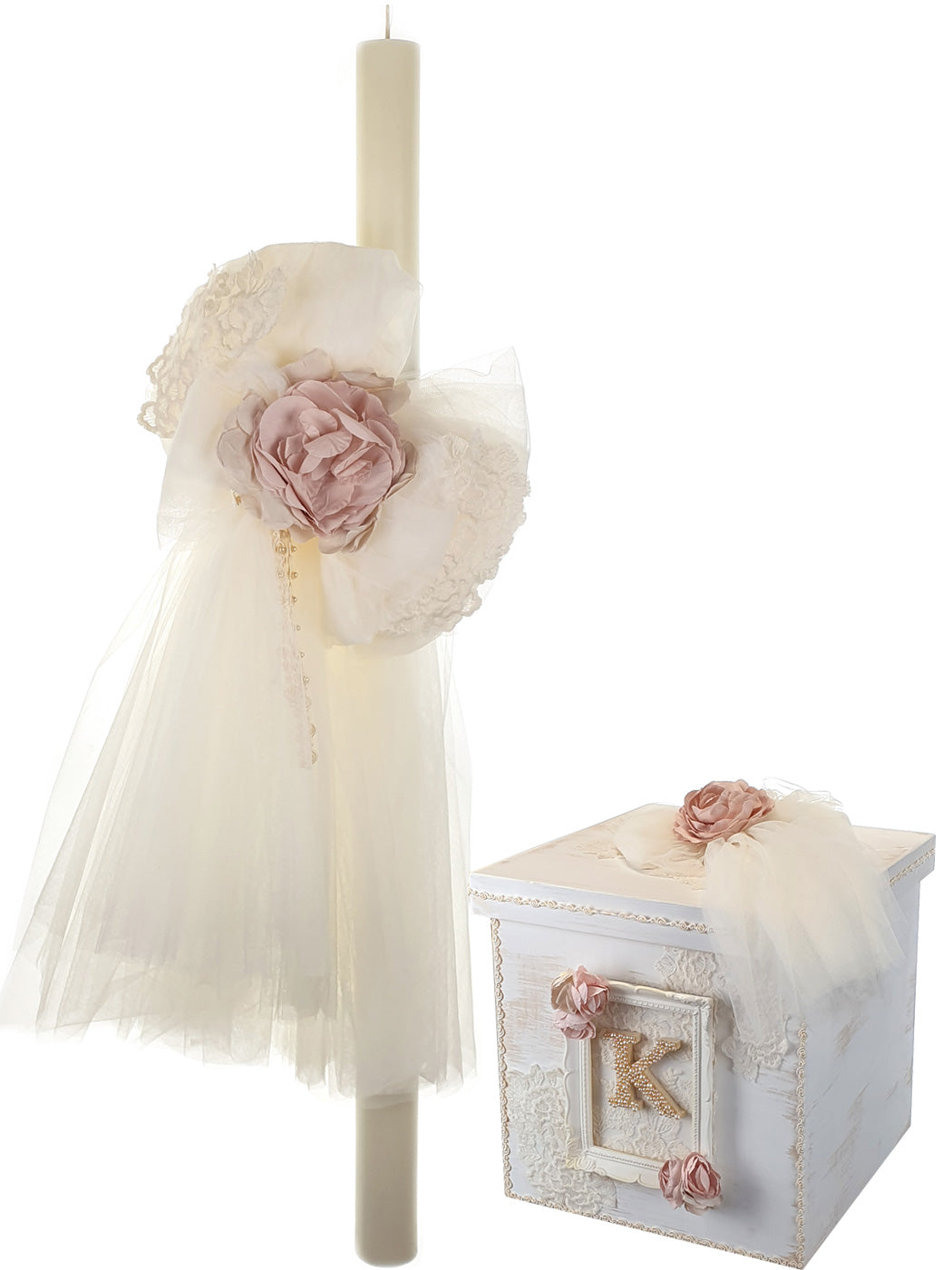 Baptism box with lace and monogram - MAIRA SUMMER