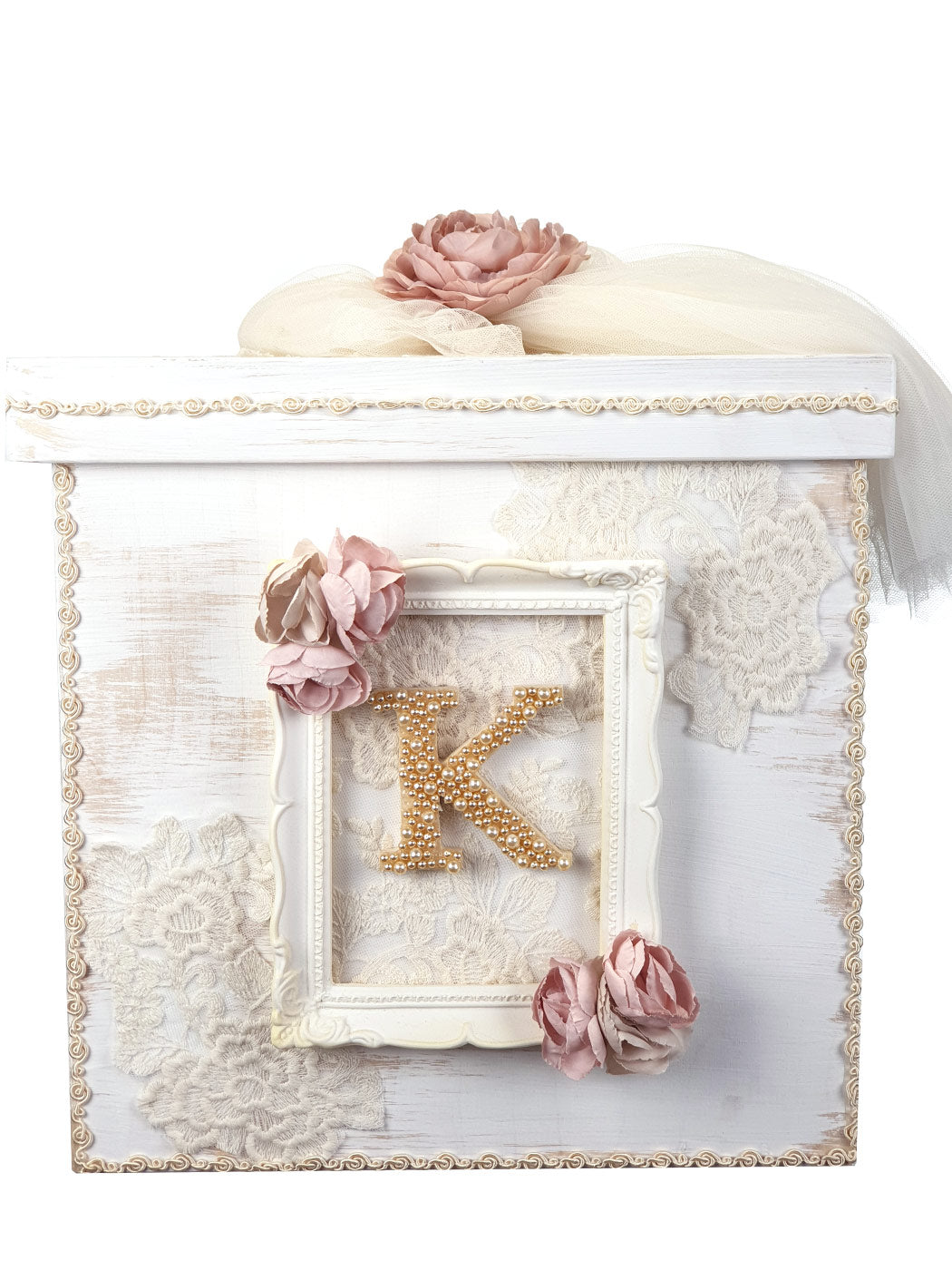 Baptism box with lace and monogram - MAIRA SUMMER