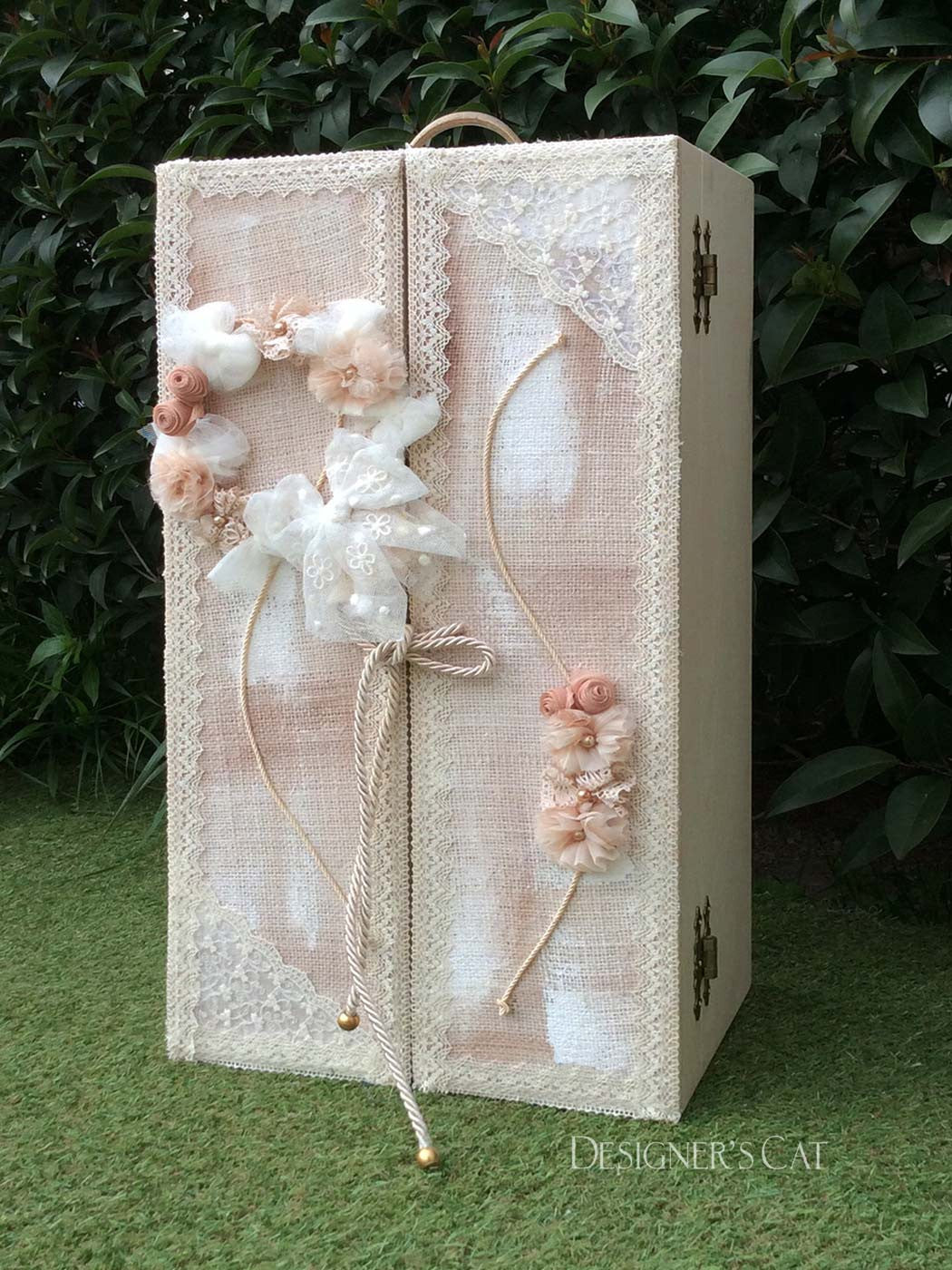 Baptism birch wood box for Girl pink-des.BEATRICE