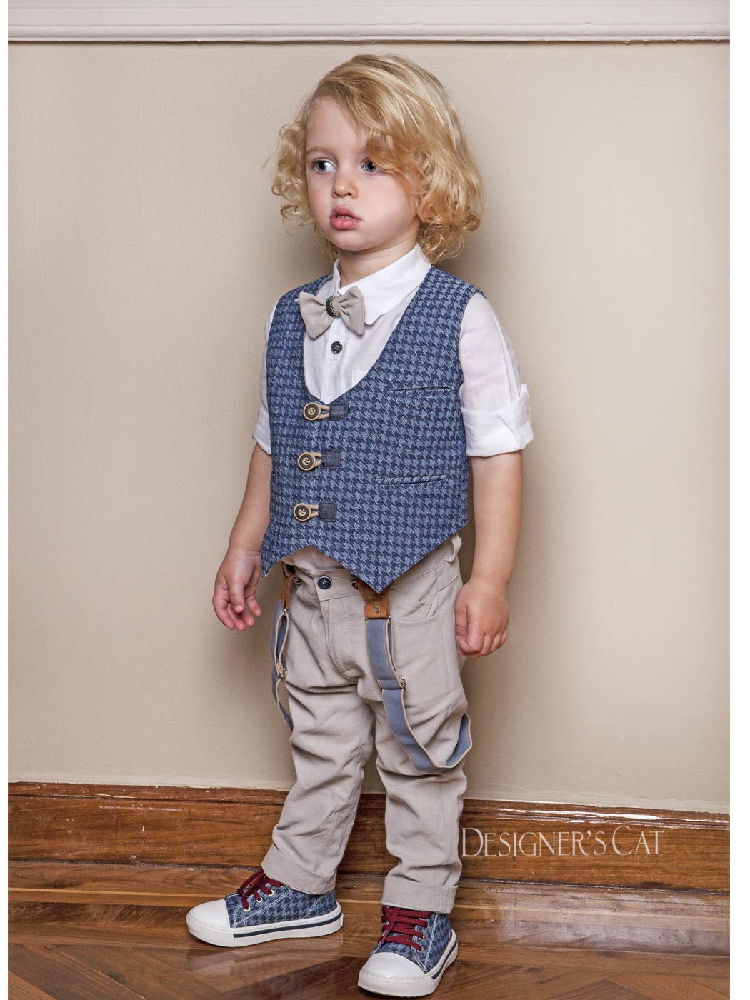 Baptism outfit 6pcs with vest - BILLY Blue
