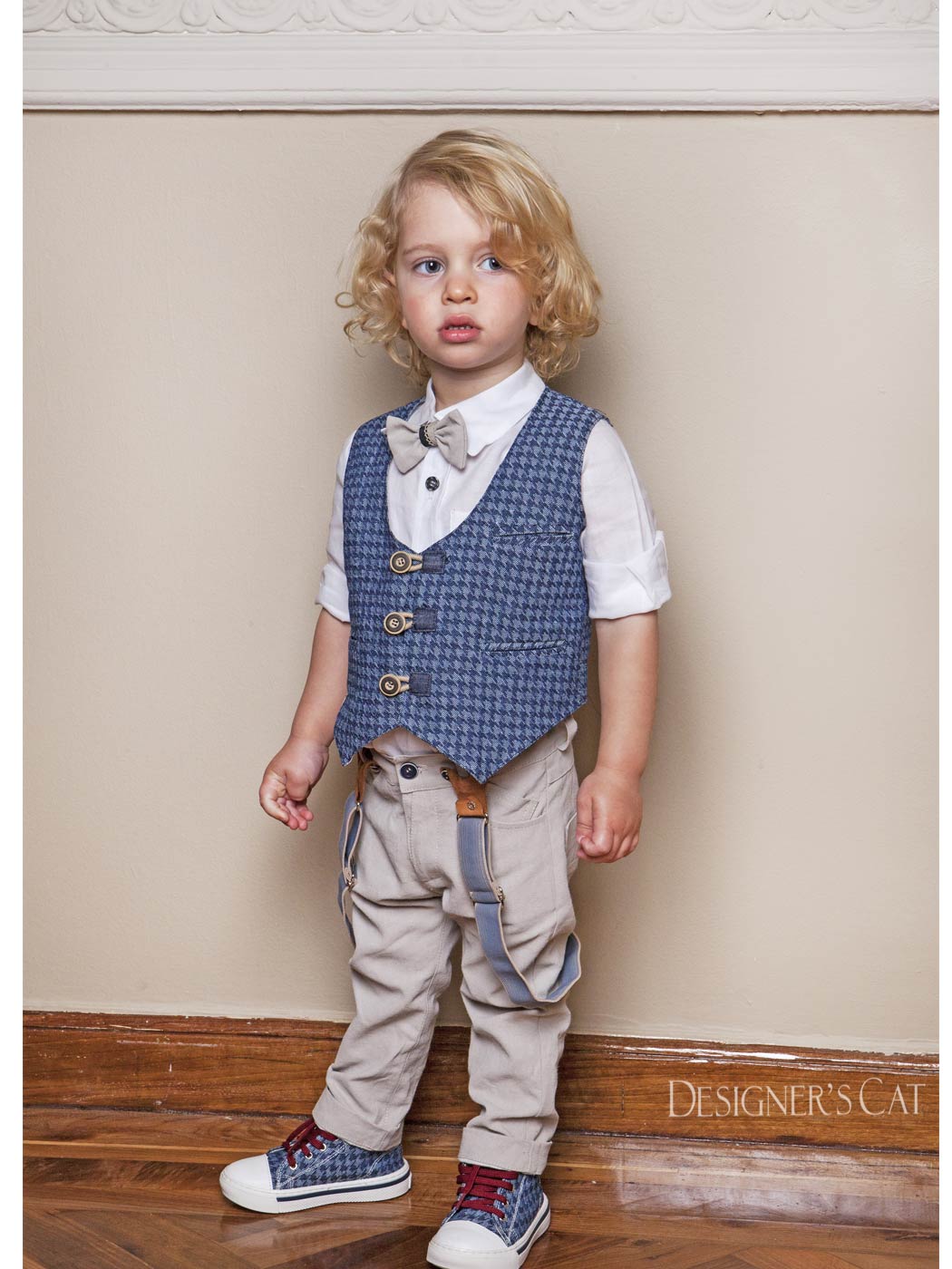 Baptism outfit 6pcs with vest - BILLY Blue