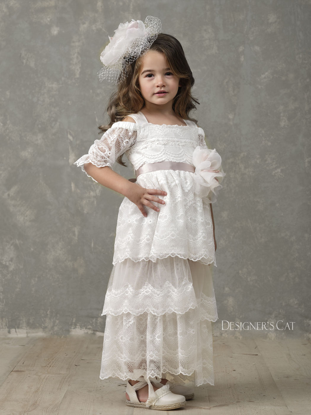 Dress with lace for girl - CALLIRHOE Ivory