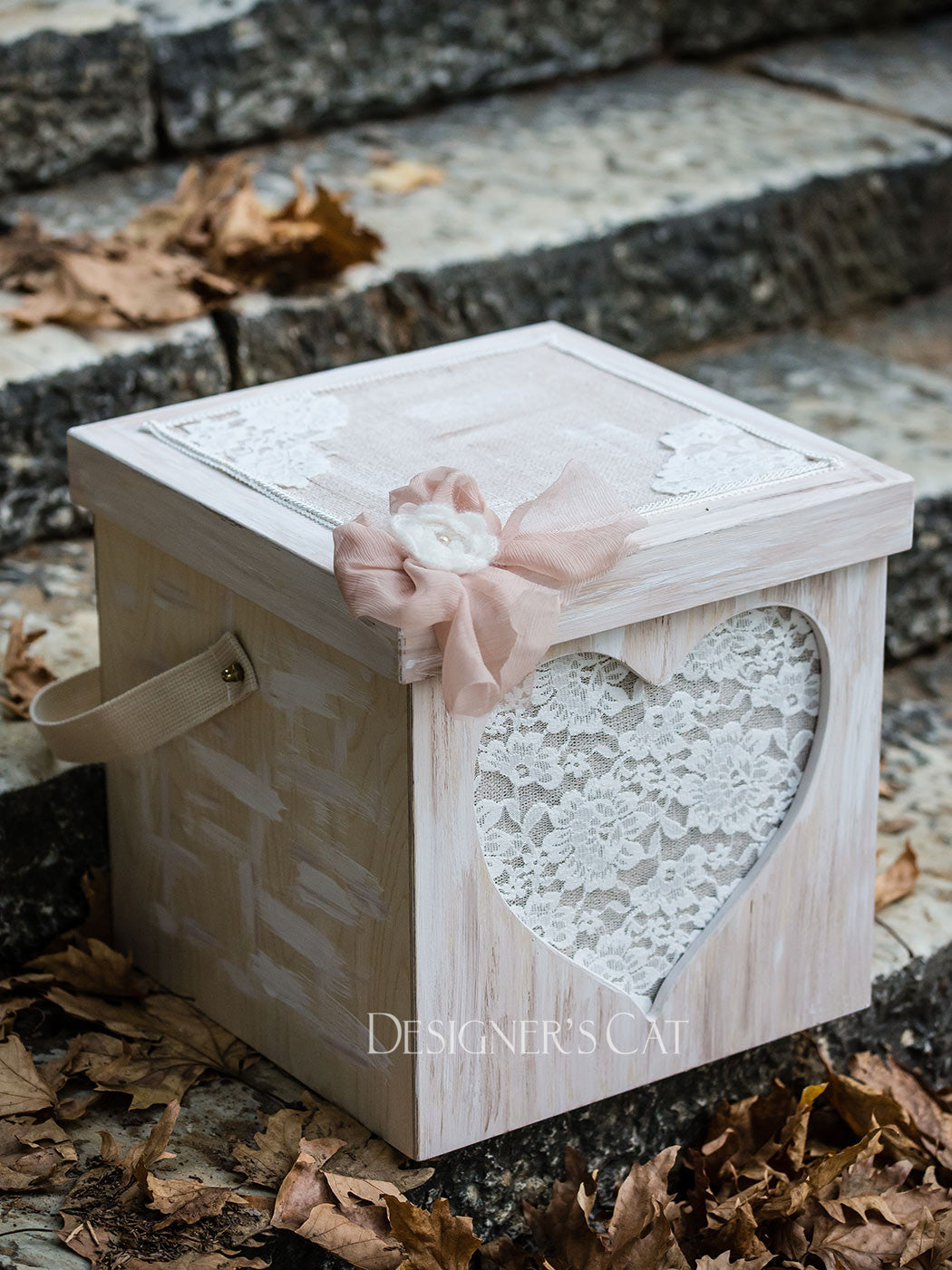 Baptism birch wood box for Girl pink-des.CESARA