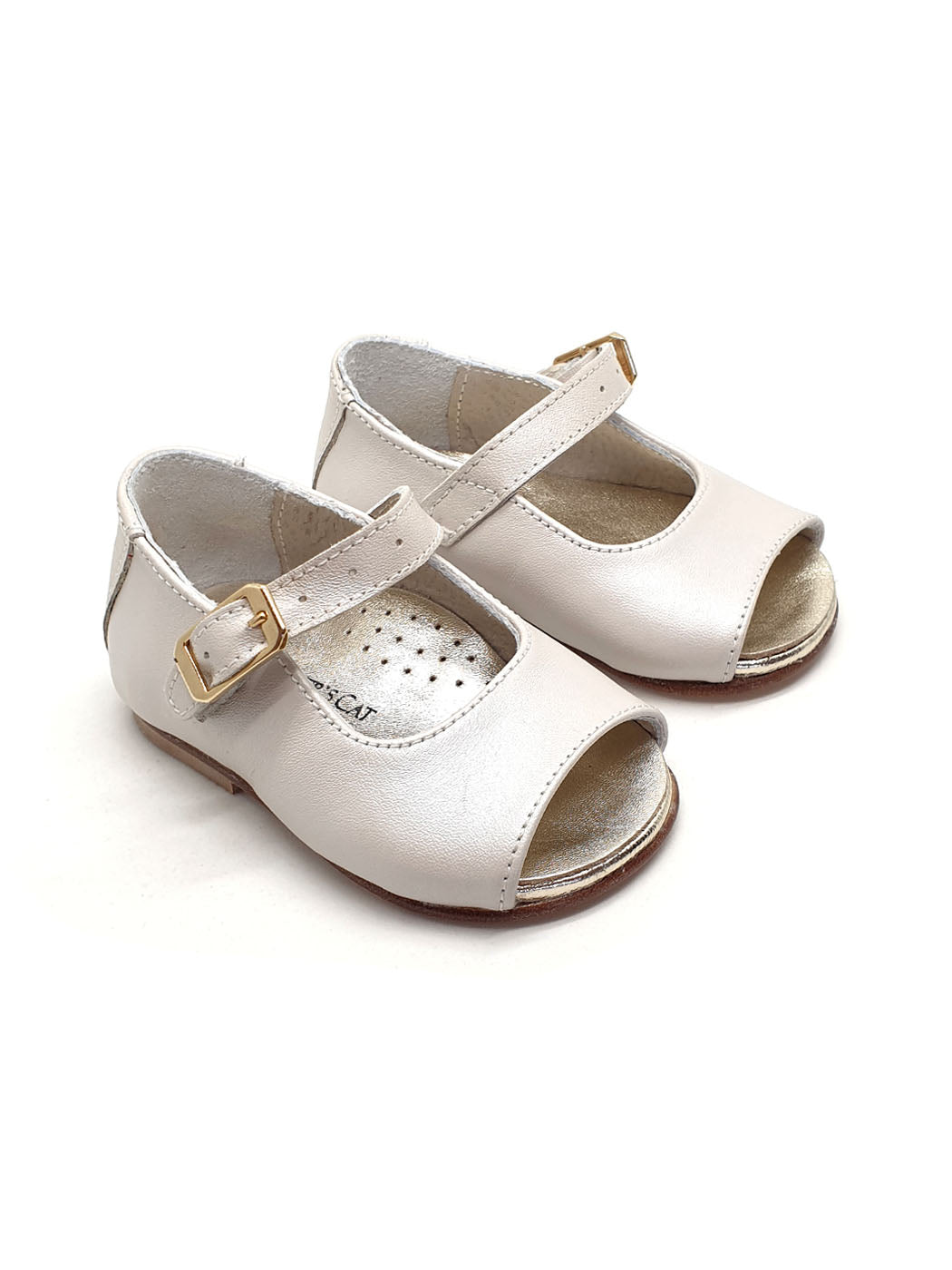 Baptismal baby leather shoe for girl - PEEP TOE Cream