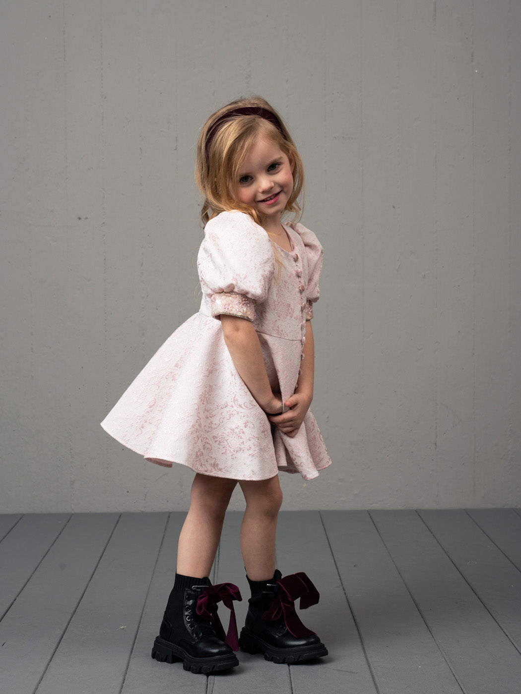 Girl's Brocade Dress Designer's Cat - ABIE pink