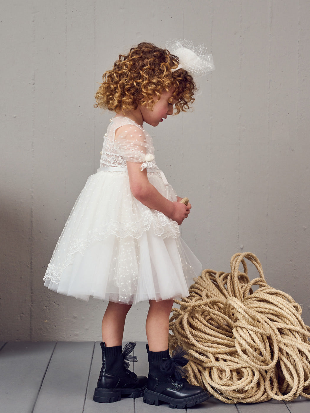 Baptism dress with embroidered tulle - ANGIE