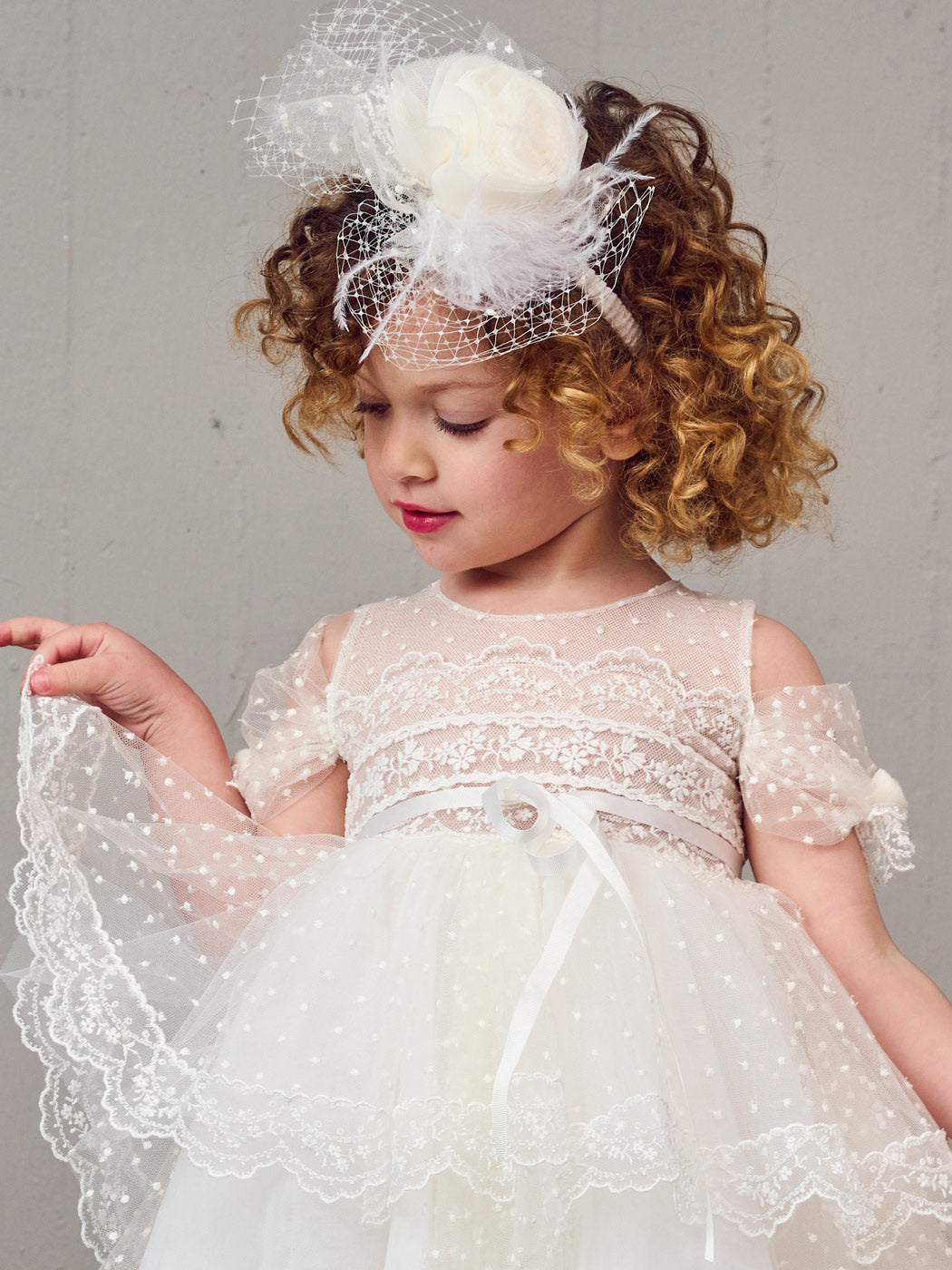 Baptism dress with embroidered tulle - ANGIE