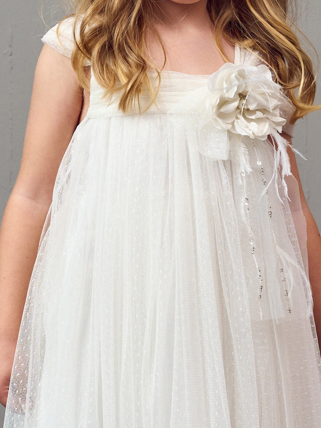 Baptism Tulle dress with polka dots - ANNETA white