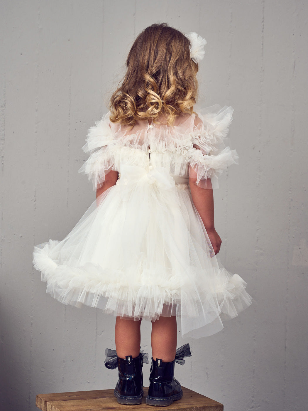 Baptism dress with vertical ruffles - ANTHI