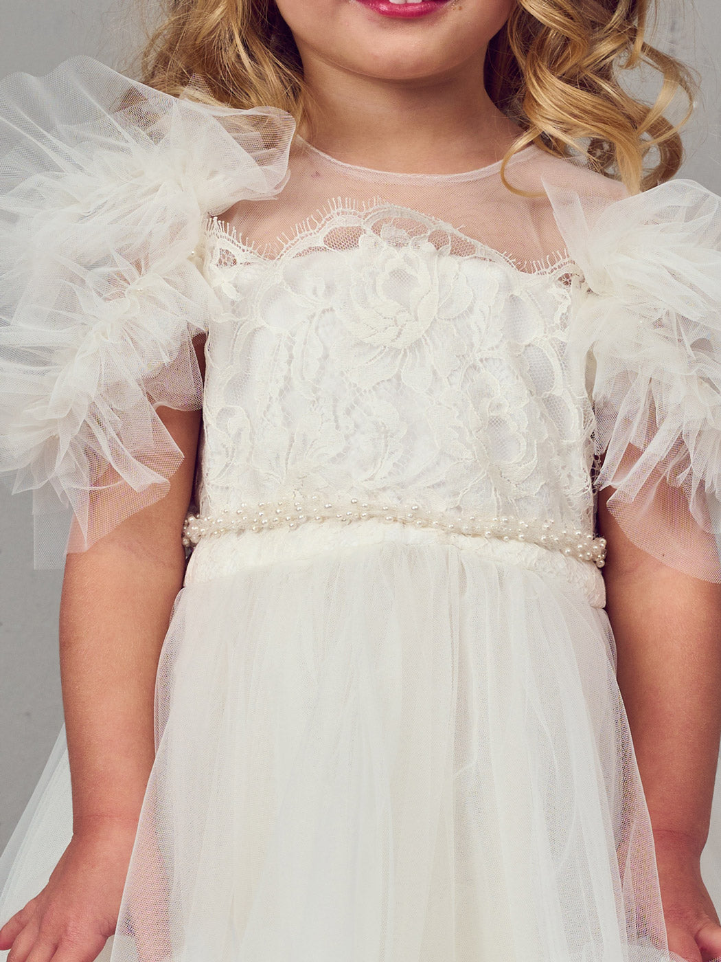 Baptism dress with vertical ruffles - ANTHI