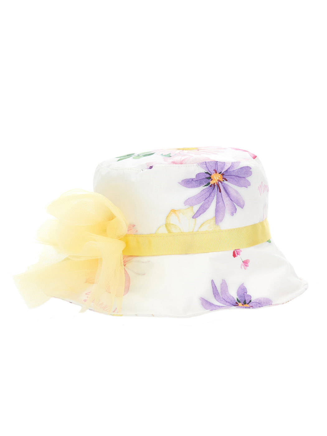 MONNALISA Floral print hat with grosgrain ribbon