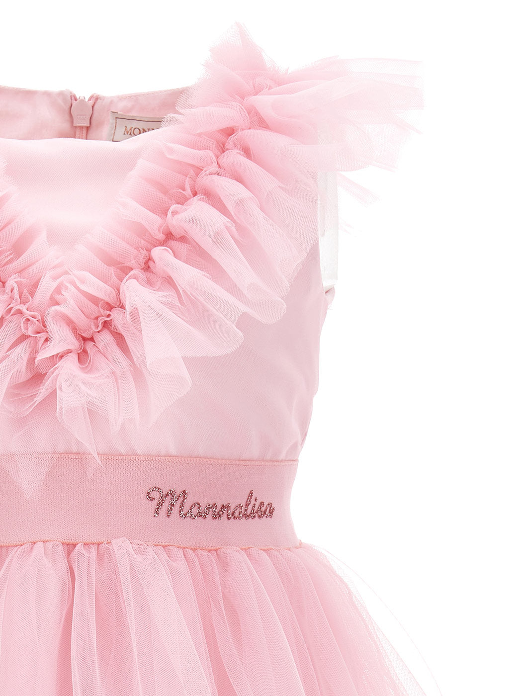 MONNALISA Silk-touch tulle dress with rhinestones