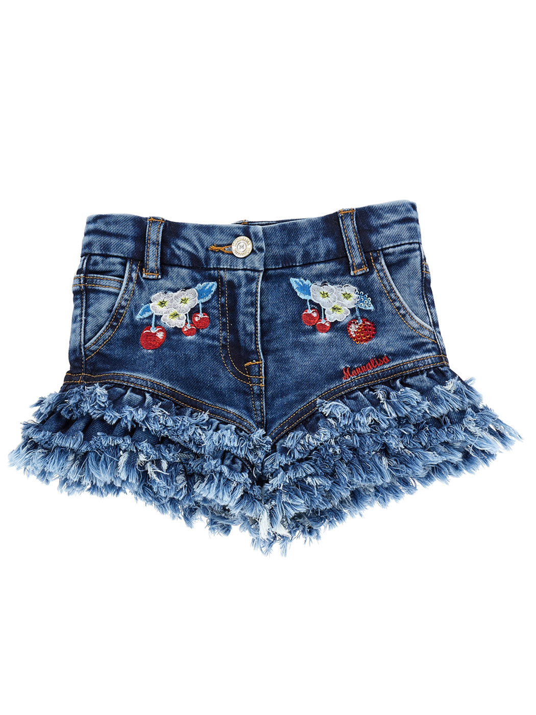 MONNALISA Denim Shorts embroidered with cherries