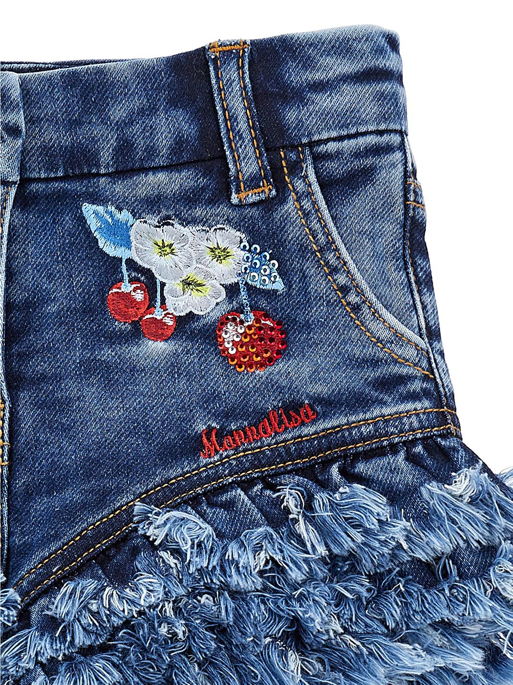 MONNALISA Denim Shorts embroidered with cherries