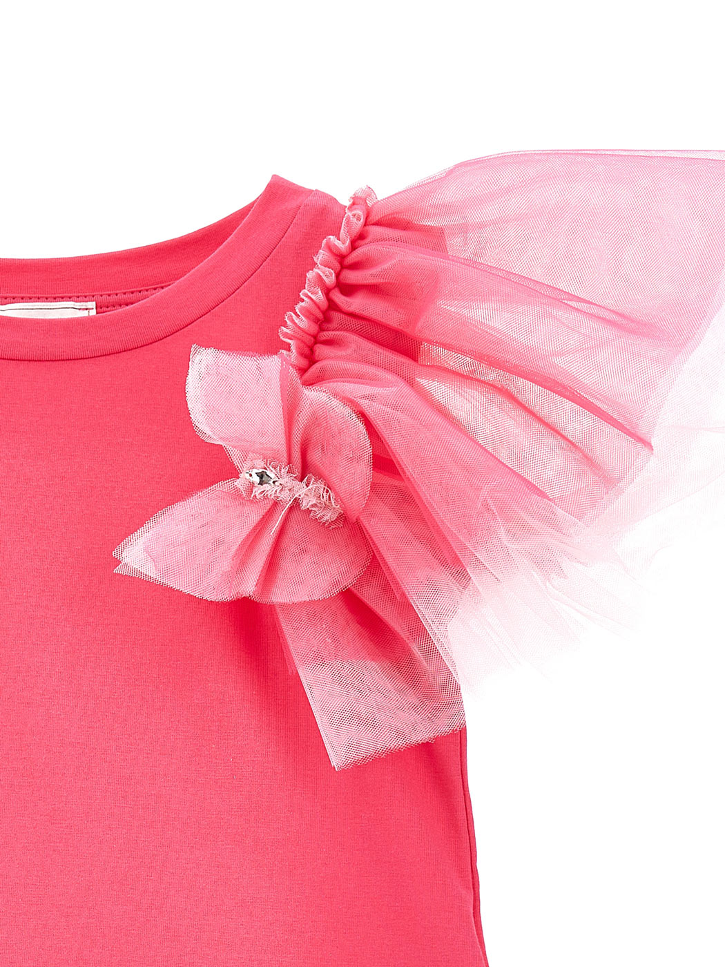 MONNALISA T-shirt with tulle & rhinestone butterfly