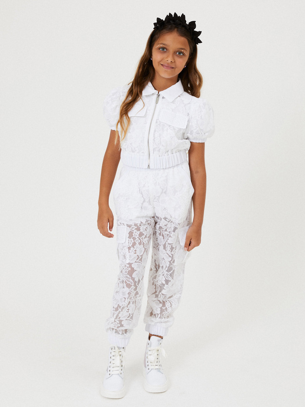 MONNALISA Embroidered lace cargo trousers