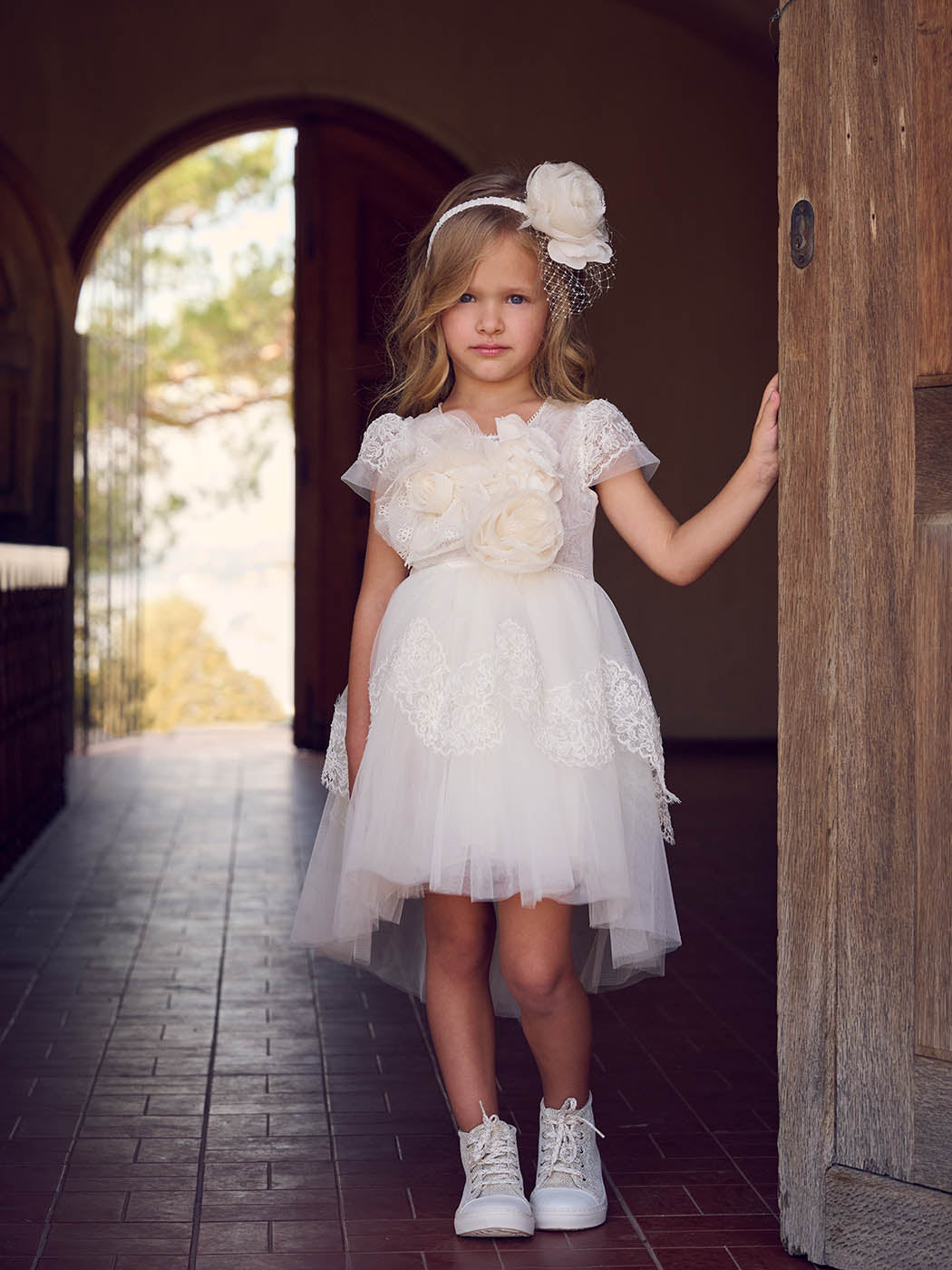 Baptism dress with French cord lace-CREAM FRESH