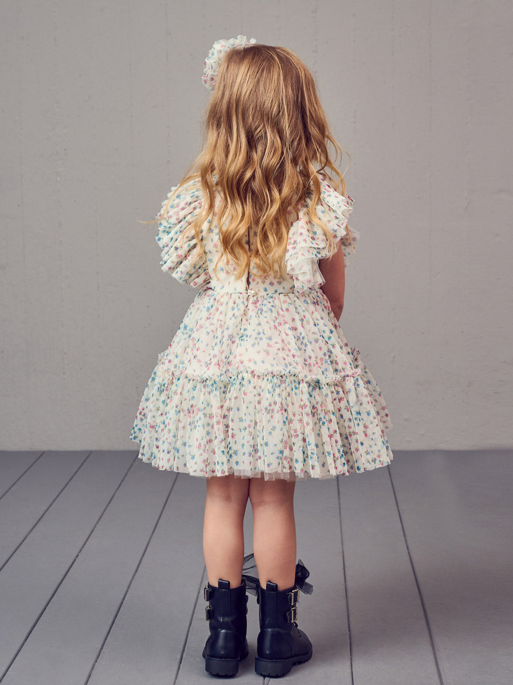 Girl's Romantic floral print tulle dress - FLORIANA