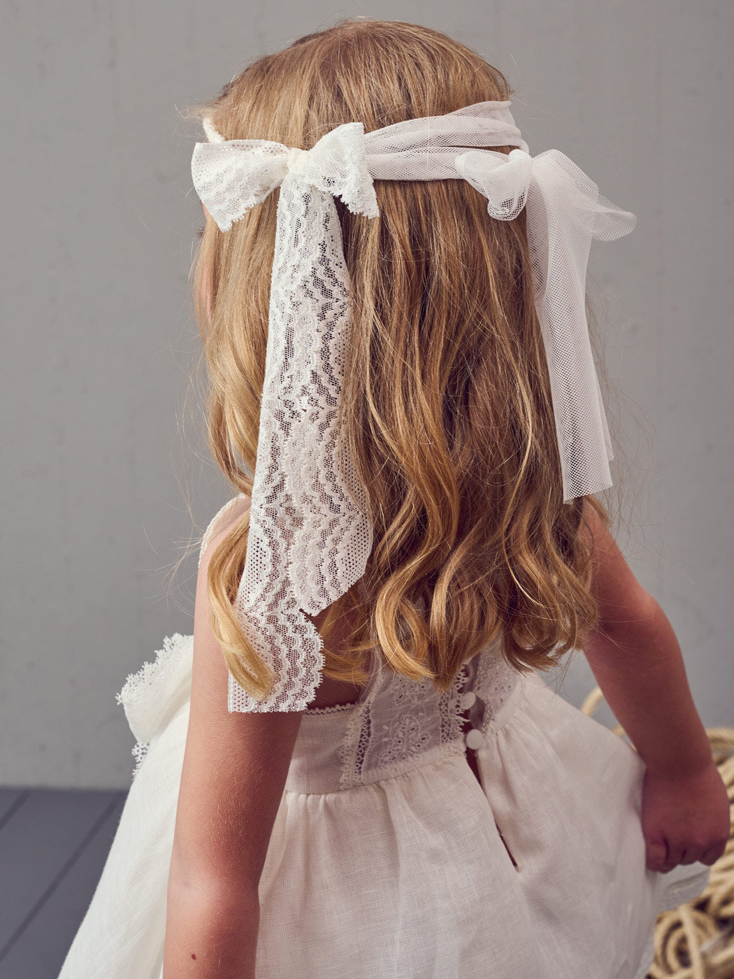 Baptism Linen dress with bow - FRESHIA