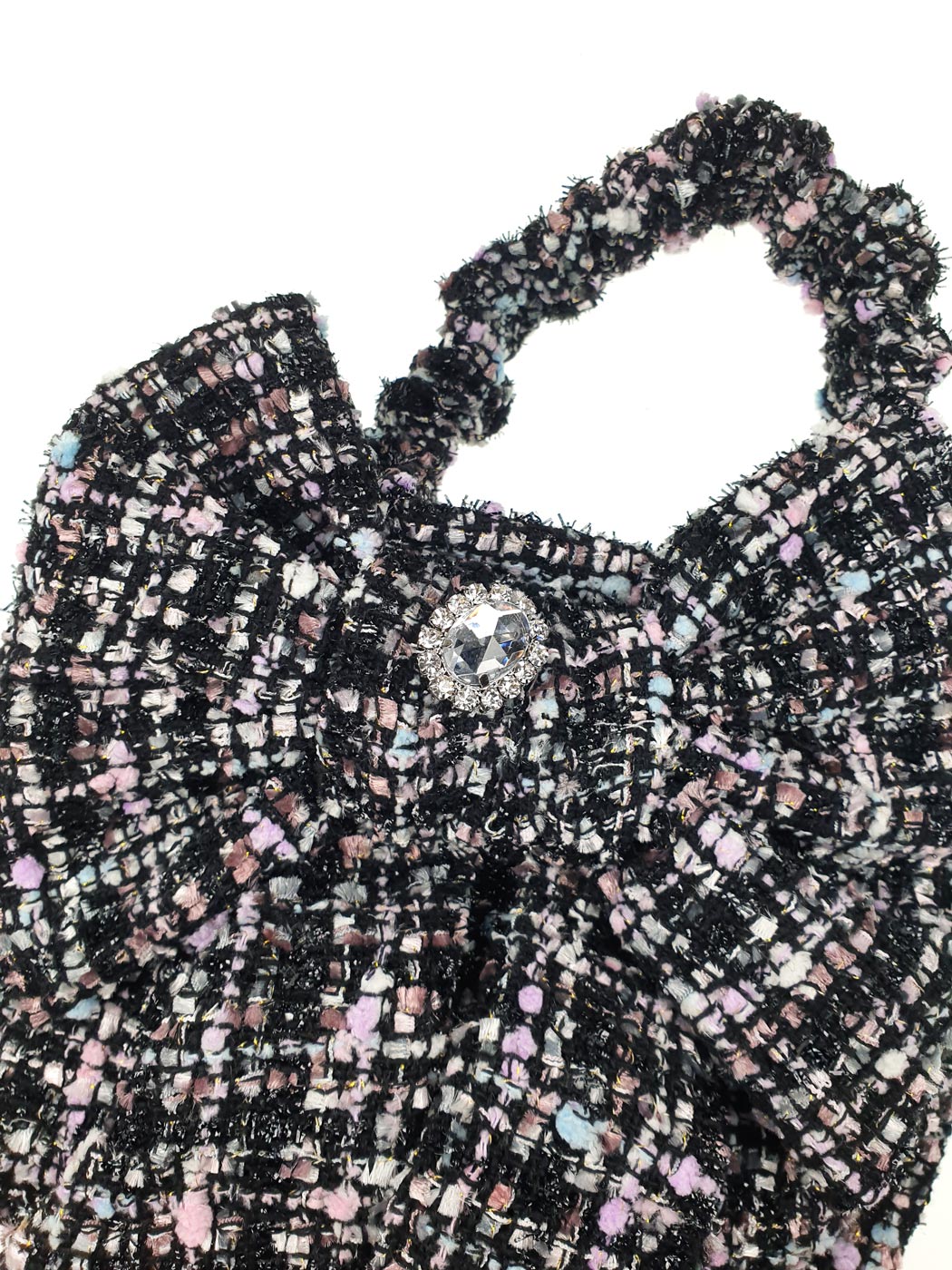 Stone accessory-embellished tweed mini bag-01445000013