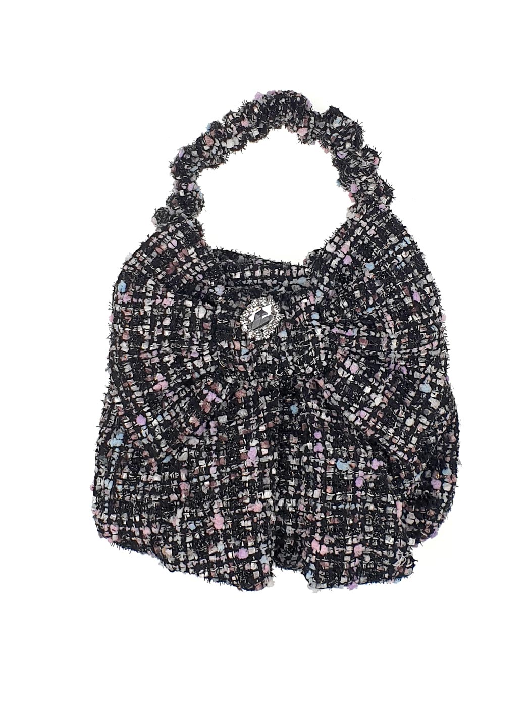 Μίνι τσάντα χειρός tweed διακοσμημένη με στρας πέτρα