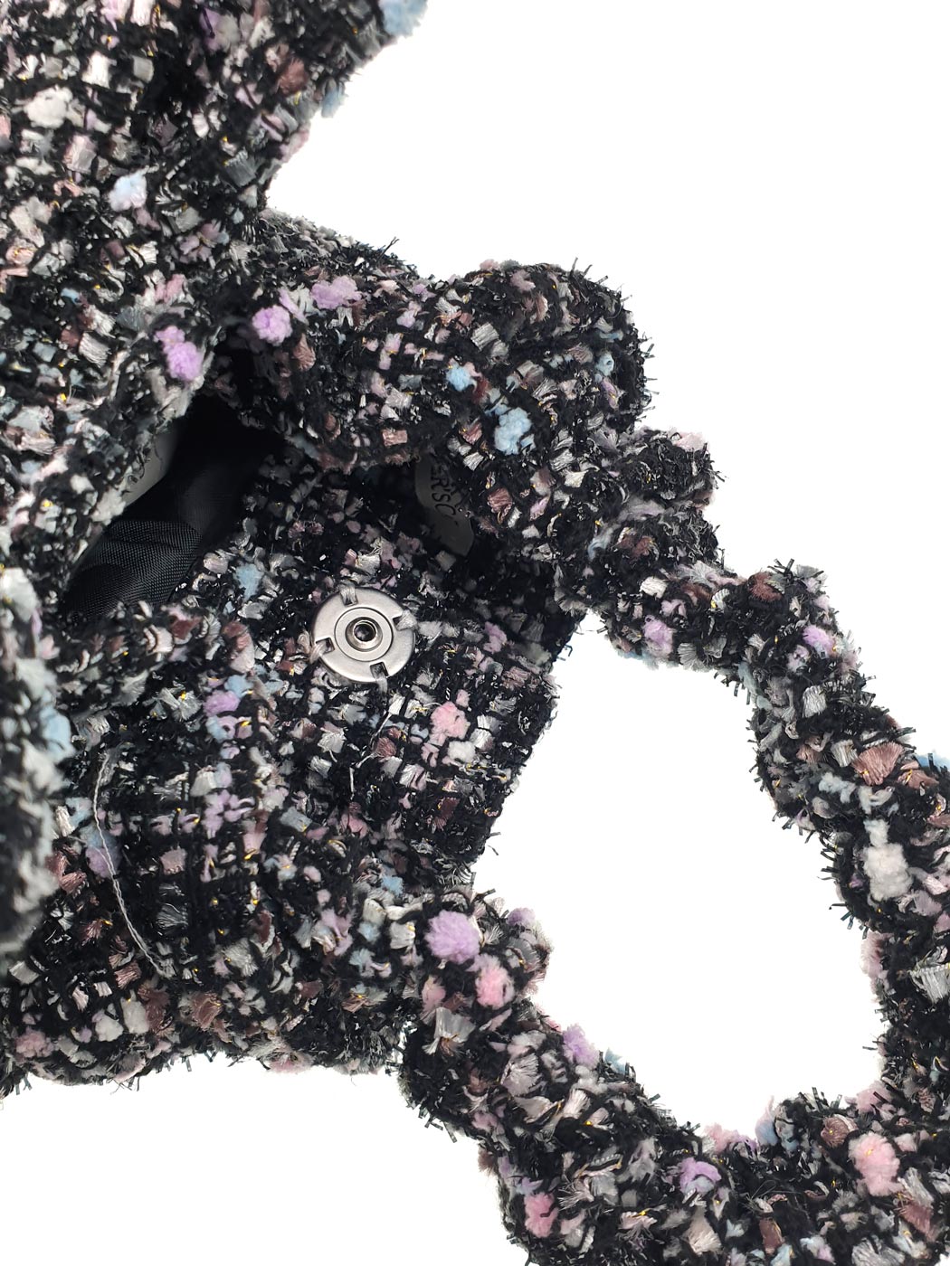 Μίνι τσάντα χειρός tweed διακοσμημένη με στρας πέτρα