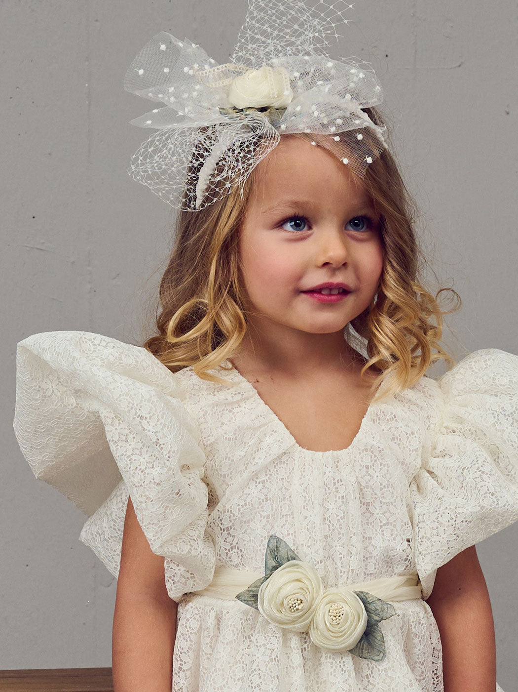 Baptism Lace dress with balloon sleeves - HARIS