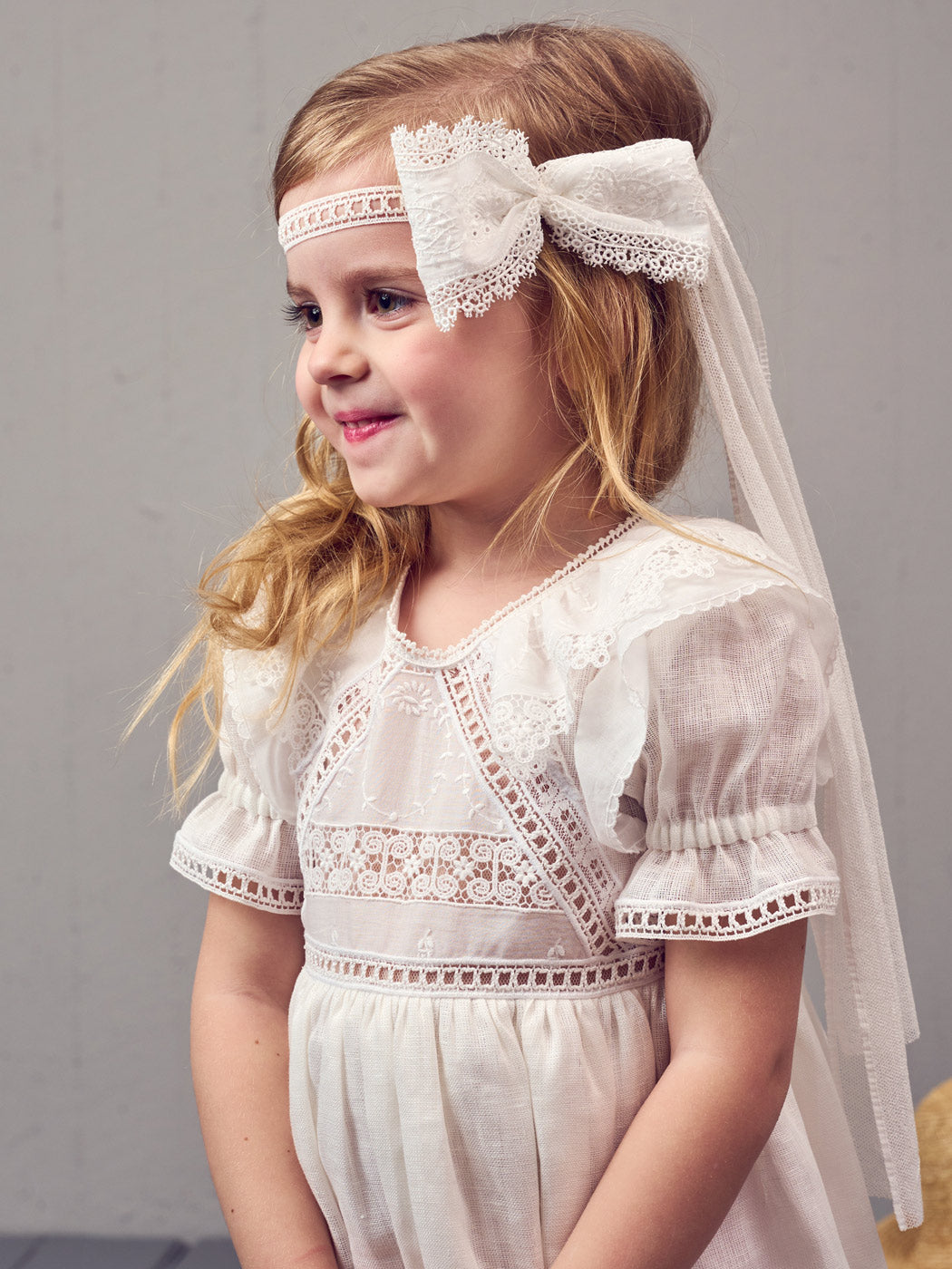 Baptism linen dress with lace - IRO