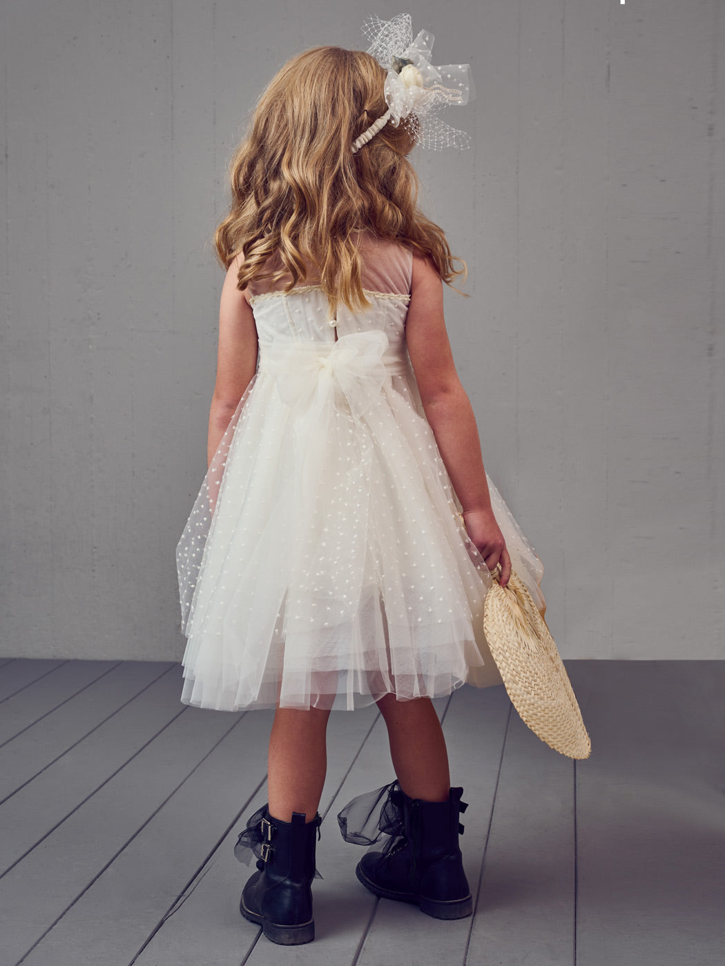 KARISHA-Βαπτιστικό Φόρεμα με κεντημένο πουά τούλι