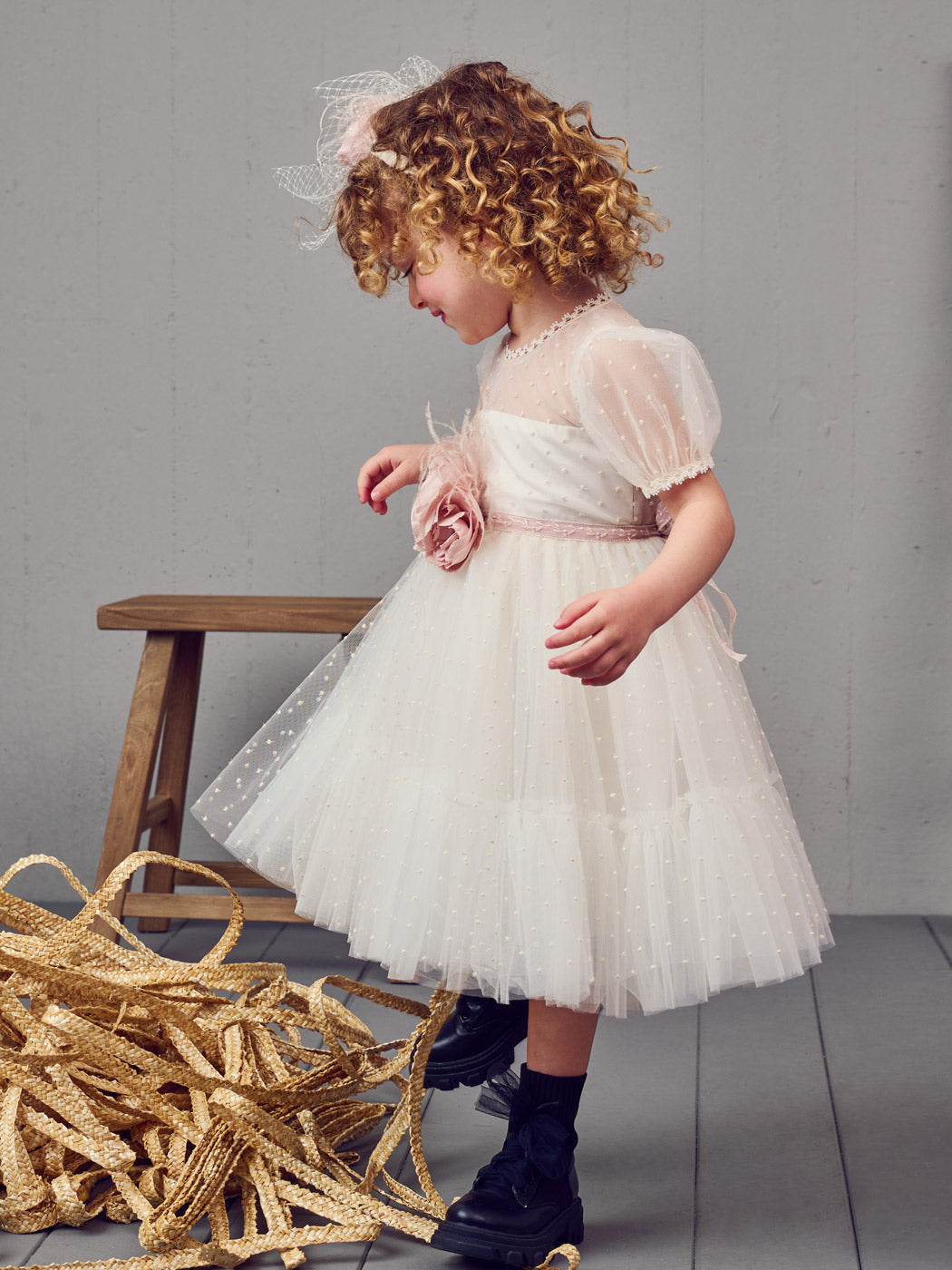 Baptism Tulle dress with inflatable sleeves - KATIE