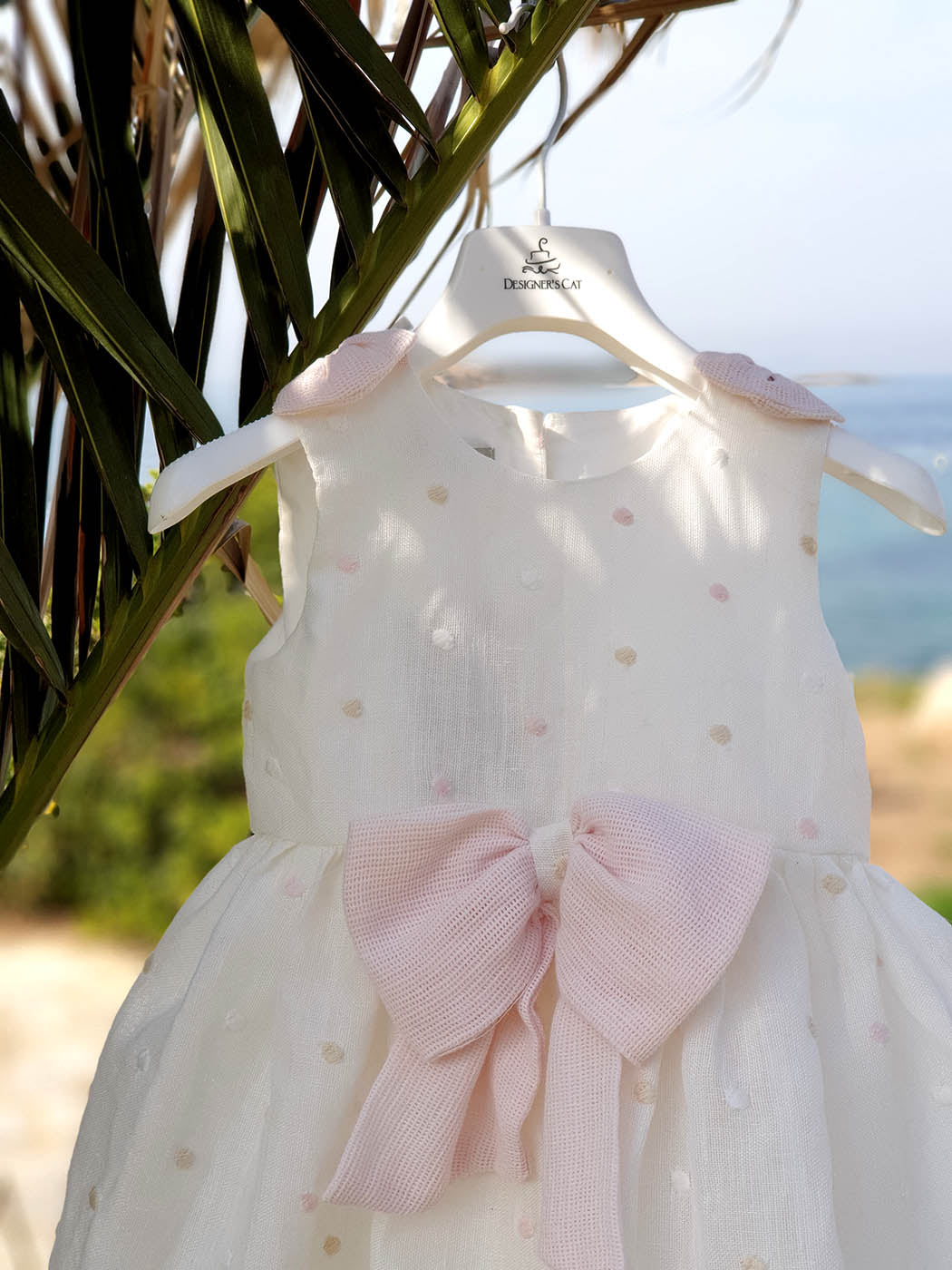 Girl's linen Dress with embroidery-LARA Pink