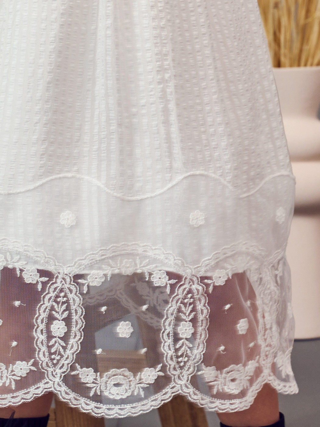 Baptism silk dress with lace - MARILITA