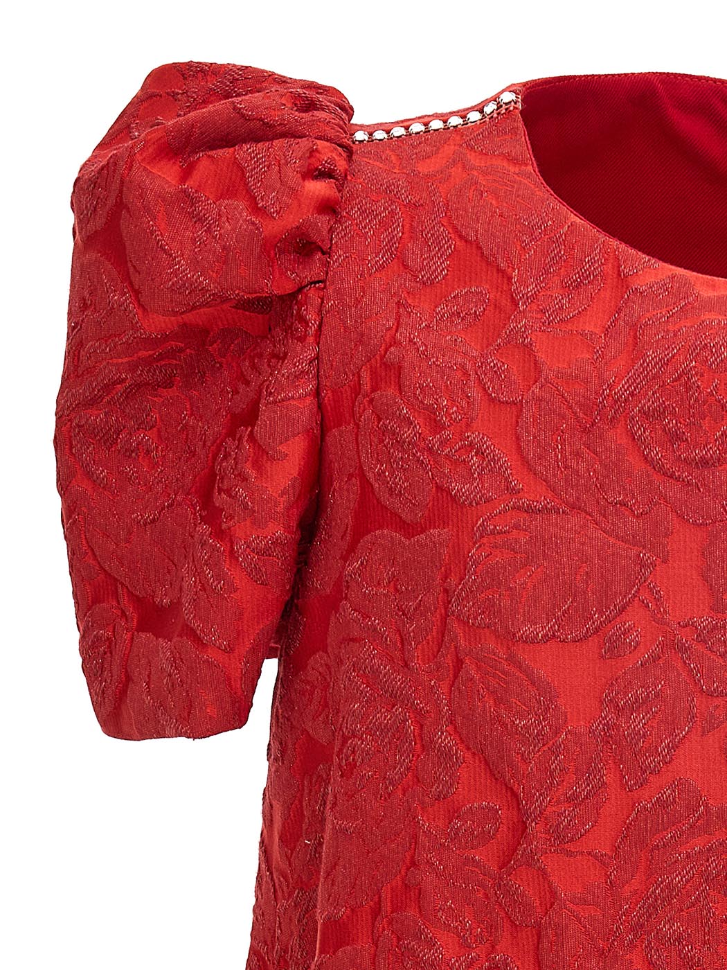 MONNALISA Red brocade dress with flounces