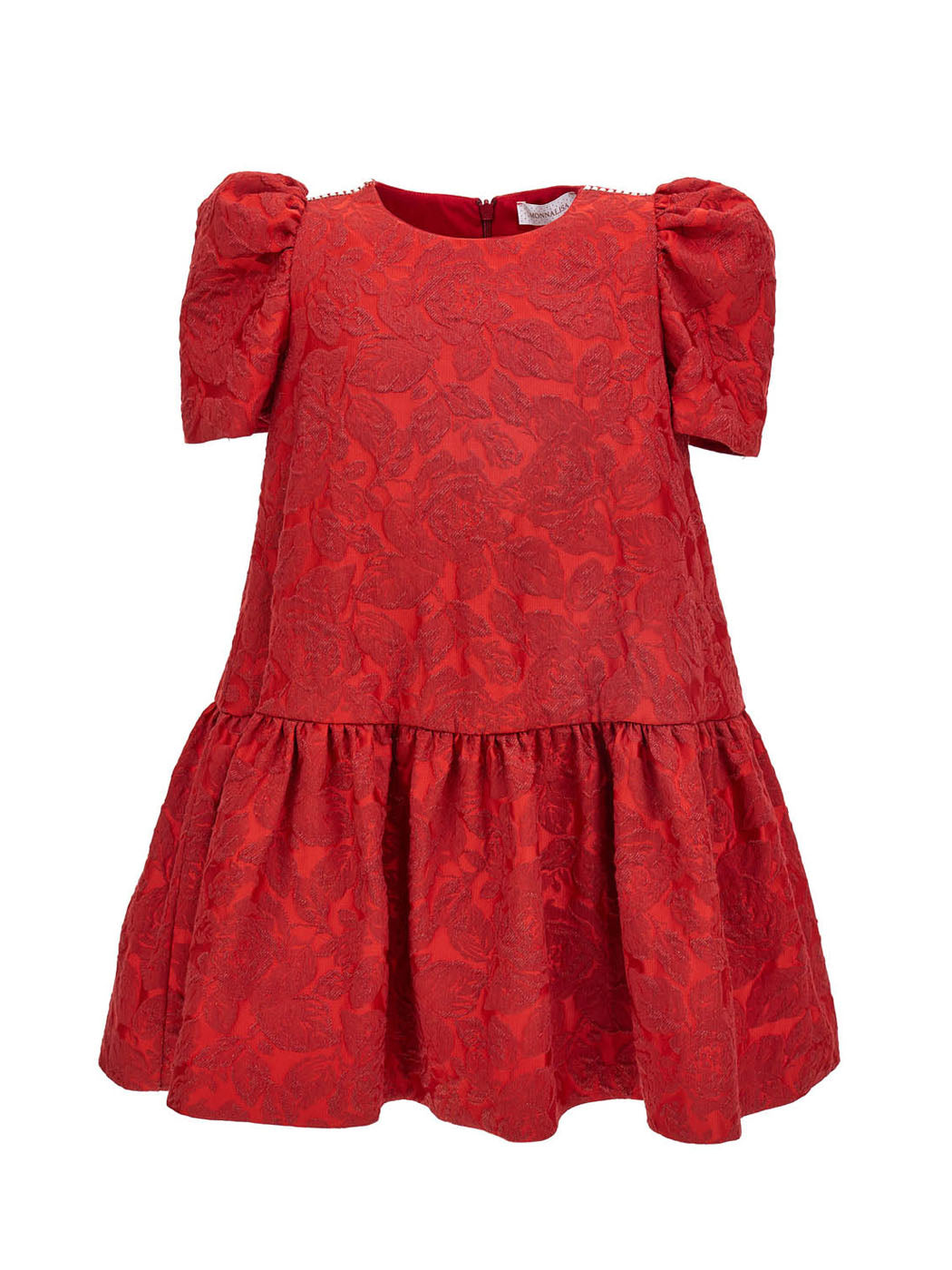 MONNALISA Red brocade dress with flounces