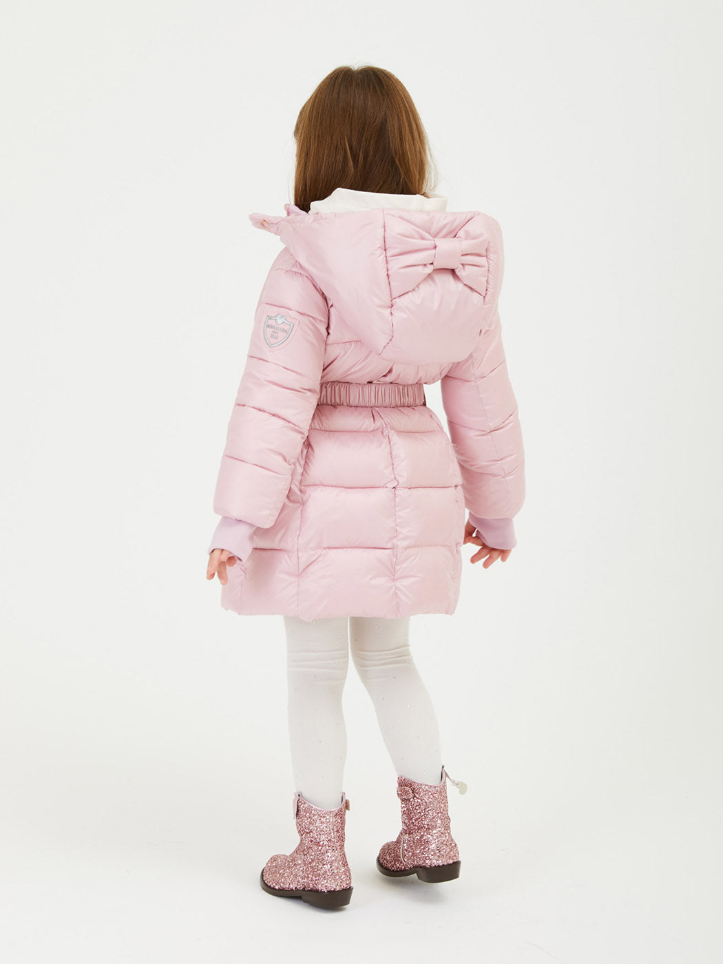 MONNALISA Technical down pink jacket with bow