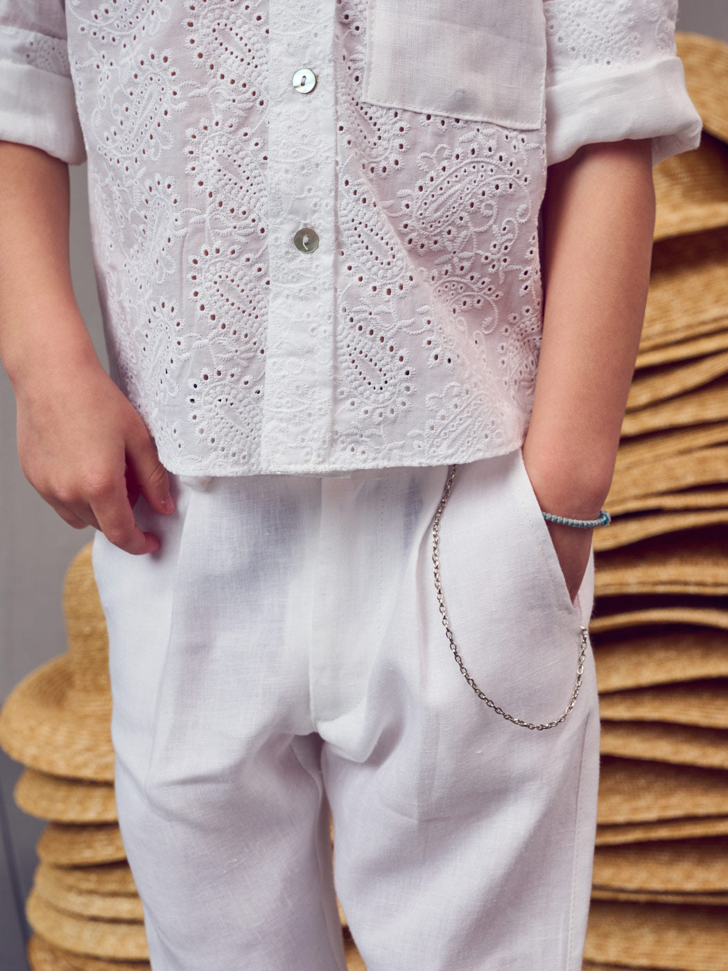 Baptism outfit 3pcs with Boho embroidered shirt - SONN
