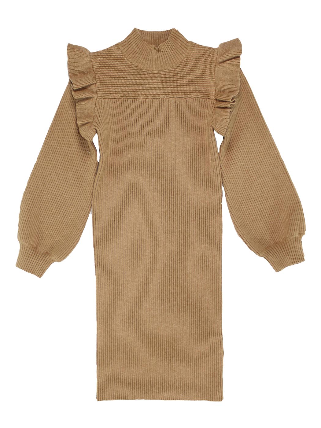 Girl's Knitted dress with ruffles - TBT1325 camel