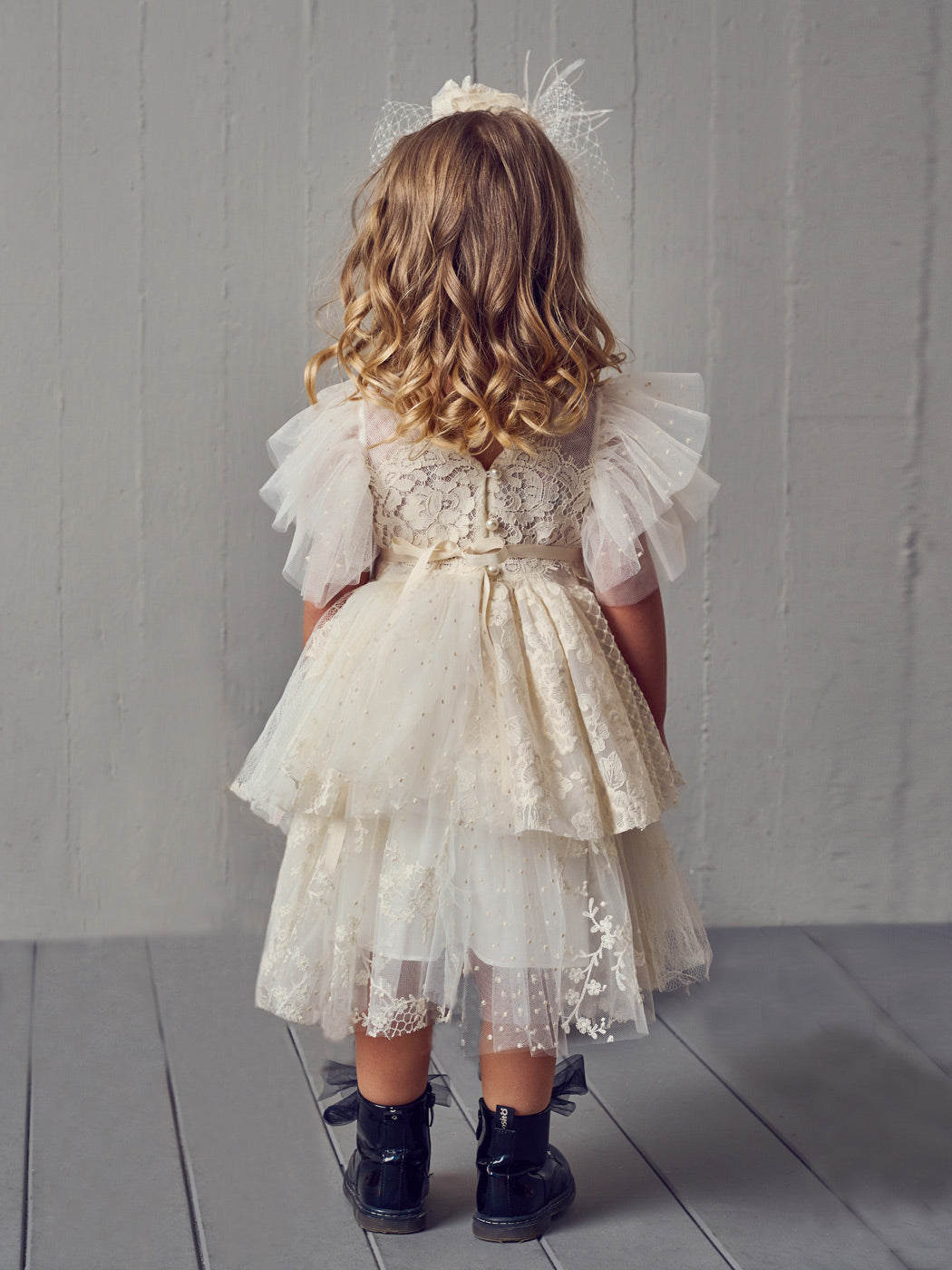 Baptism dress with lace and tulle - THETIS