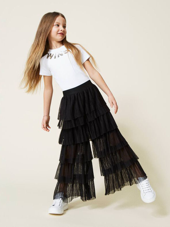 TWINSET Girl's Black Pleated tulle trousers-221GJ2Q47