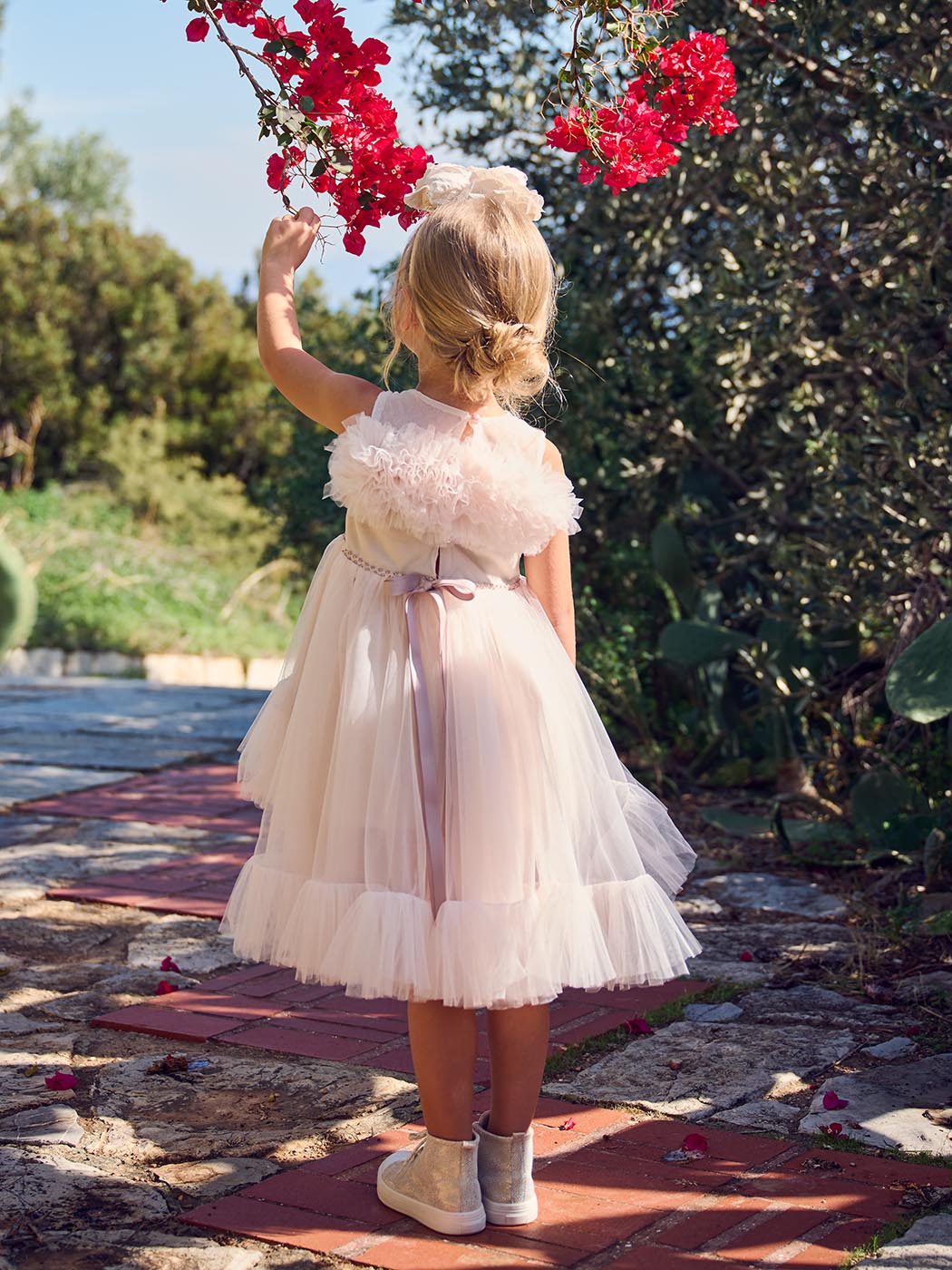 Baptism asymmetrical dress with ruffles - VEDA Pink