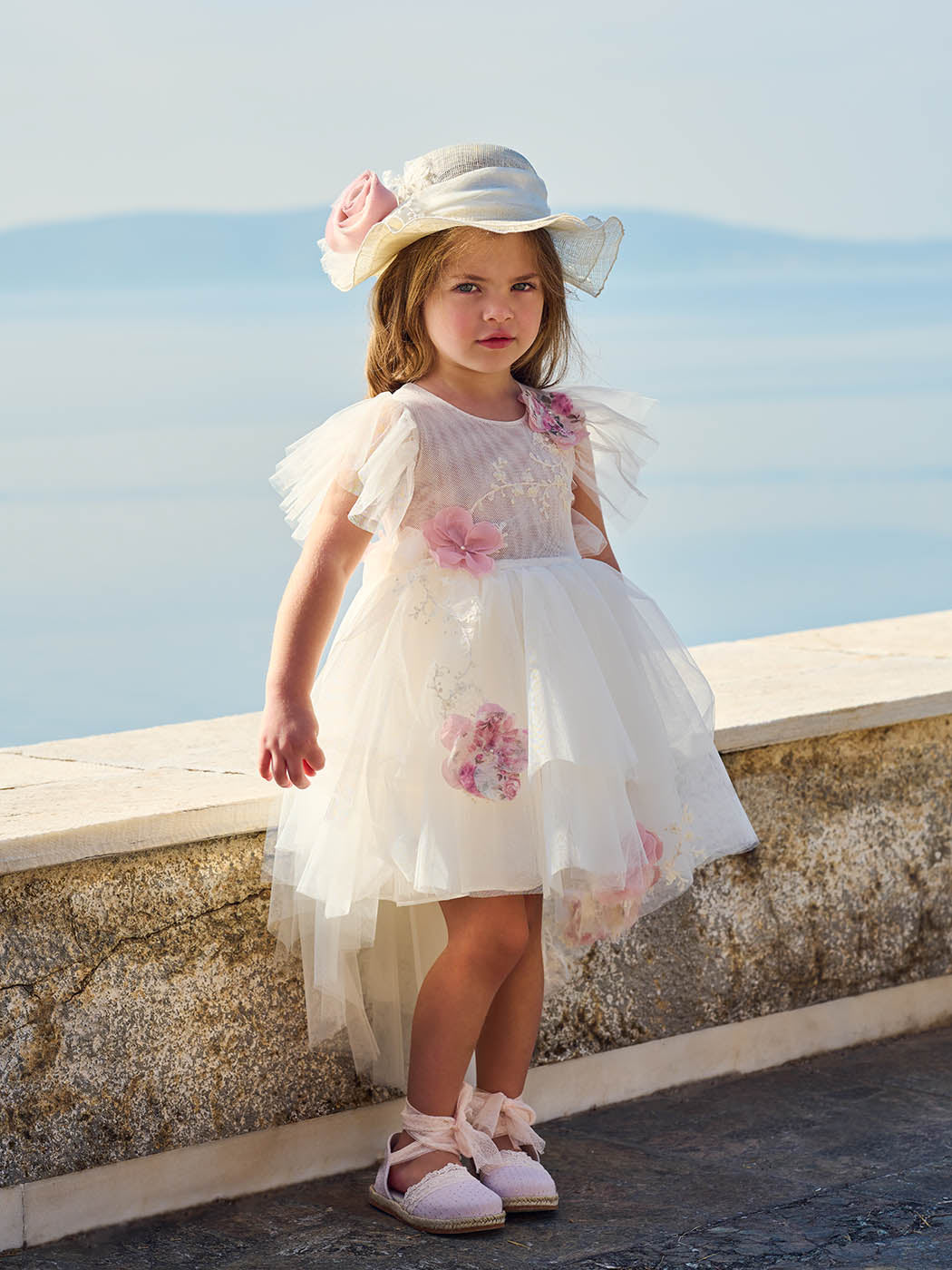 Baptism dress with sleeves ruffled-VIENNA ivory
