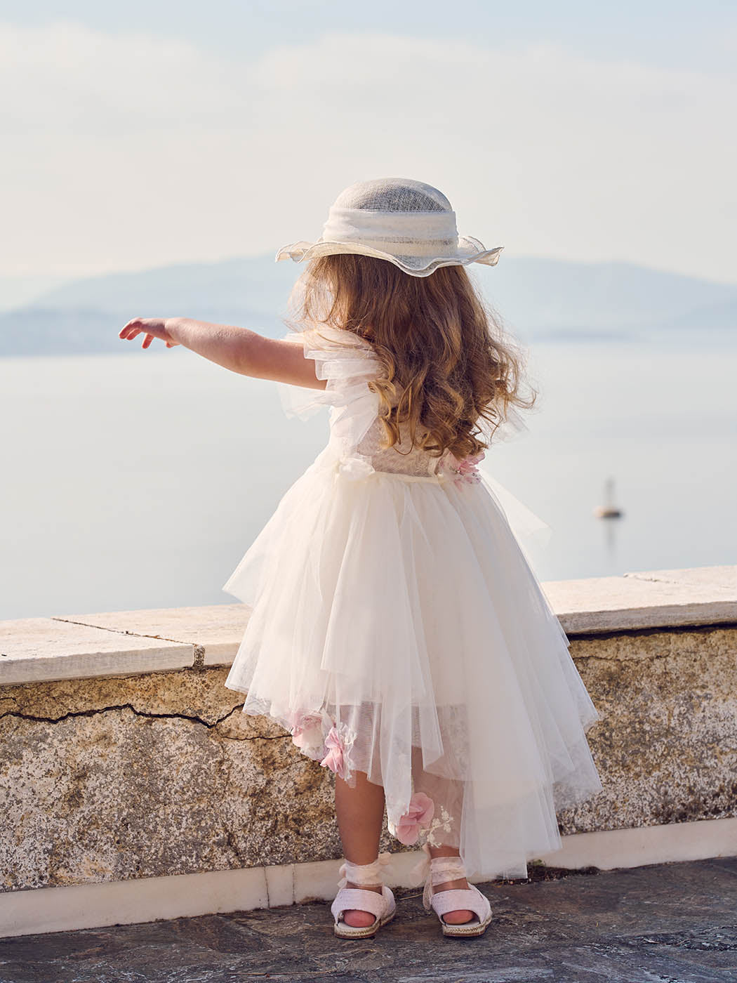 Baptism dress with sleeves ruffled-VIENNA ivory