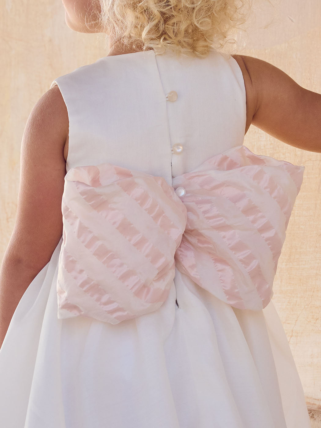 Baptism silk dress with bow - YVONNE white