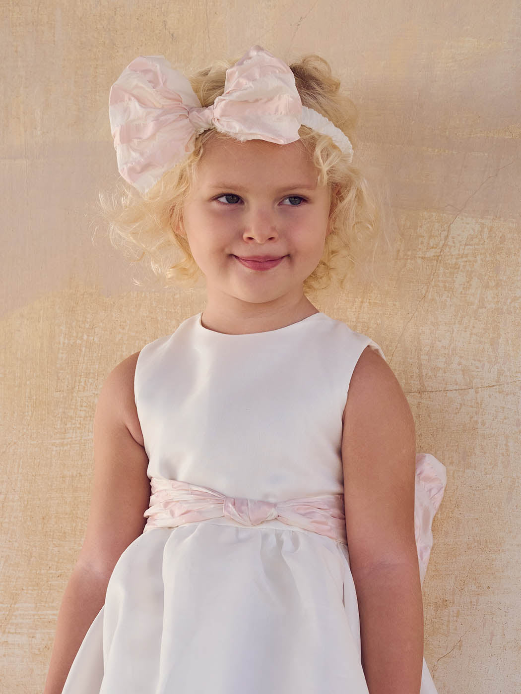 Baptism silk dress with bow - YVONNE white