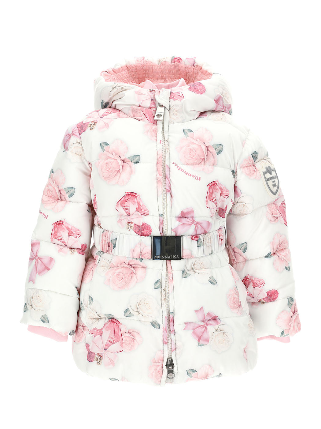 MONNALISA Down jacket with rose and perfume print