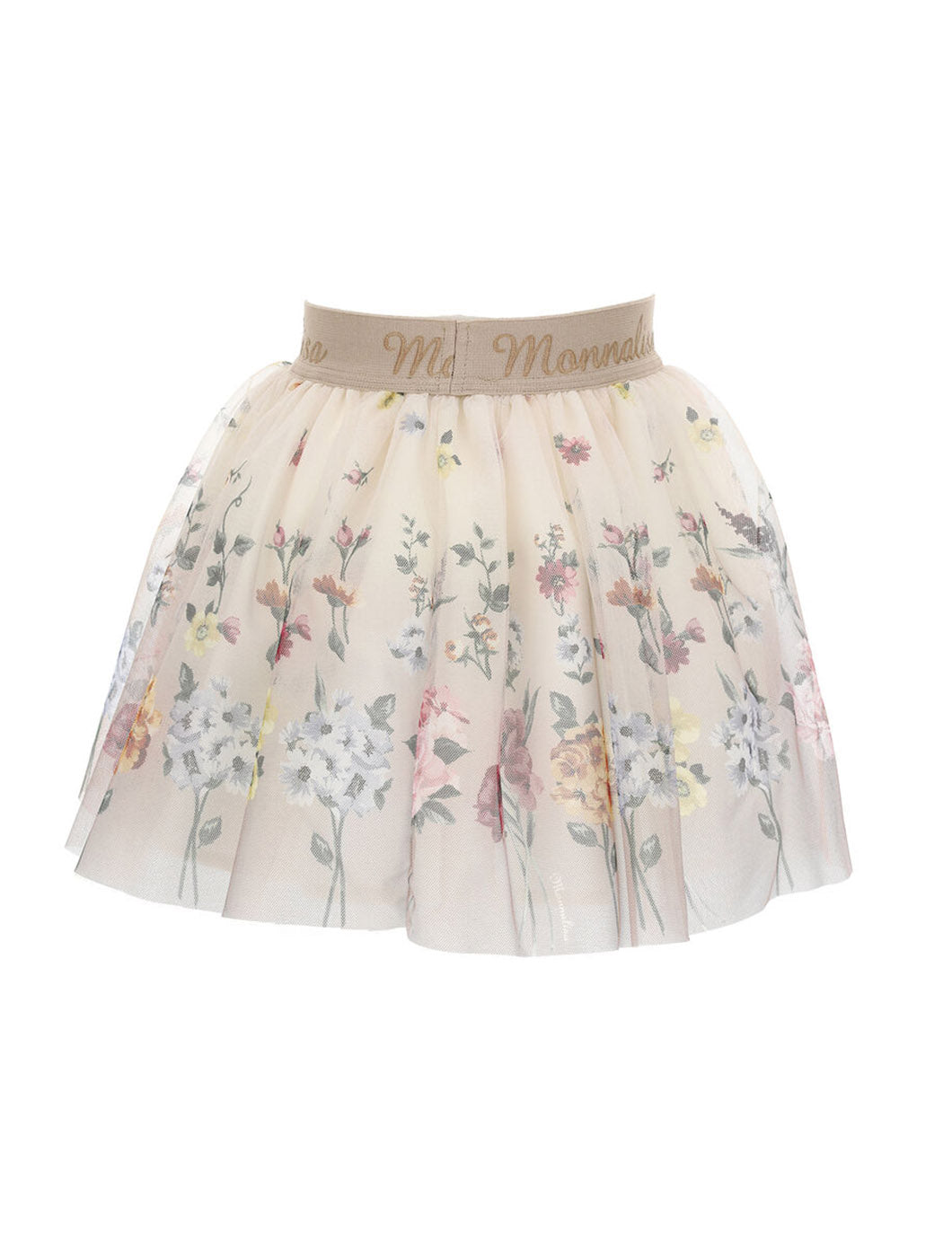 MONNALISA Floral tulle skirt with logo